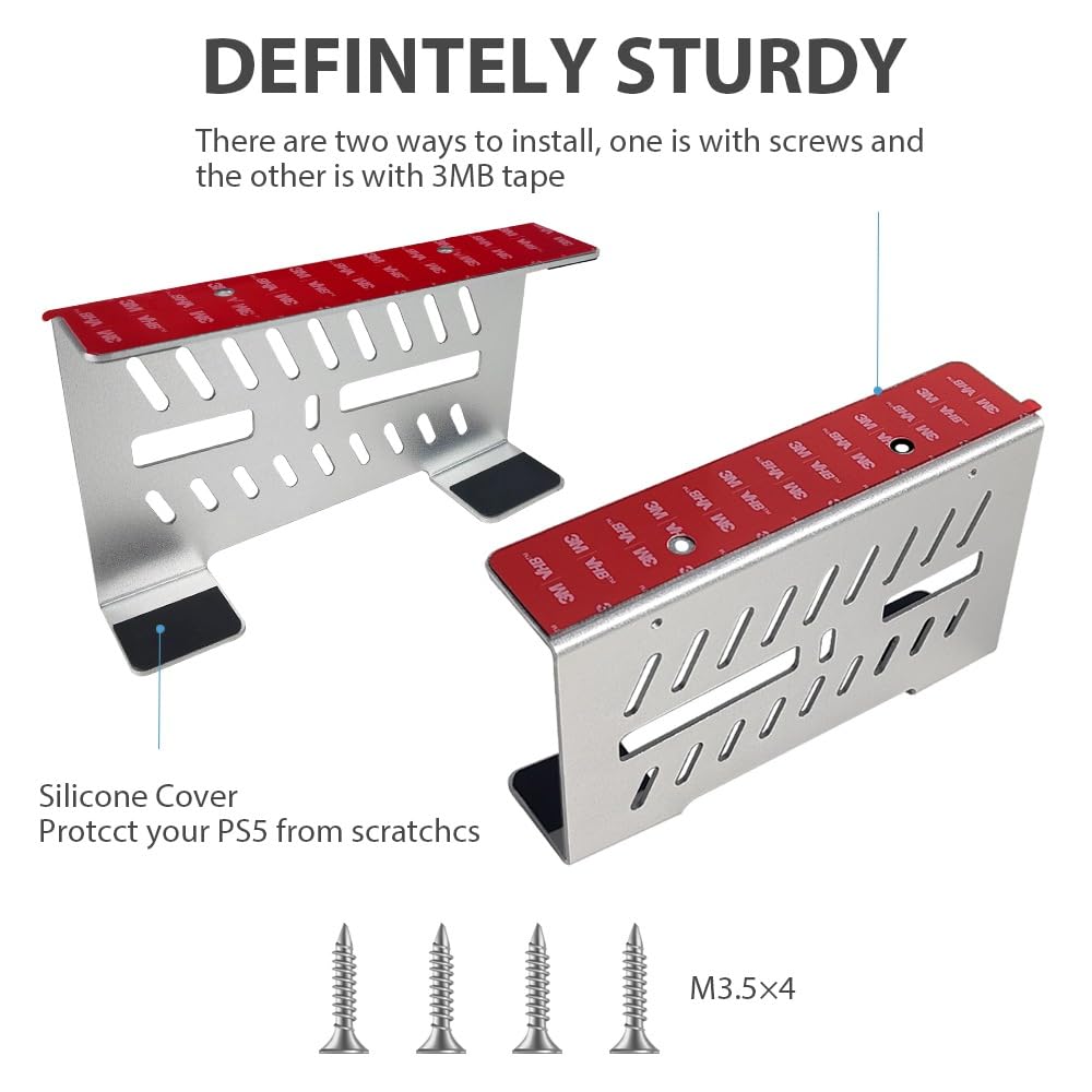 PS5 & PS5 Slim Under Desk Mount - Aluminum Under Shelf Holder for PS5 Digital Edition (Not Compatible with Disc Version) - Perfect for Gaming Setups, Home Theaters & Office Spaces (Silver)