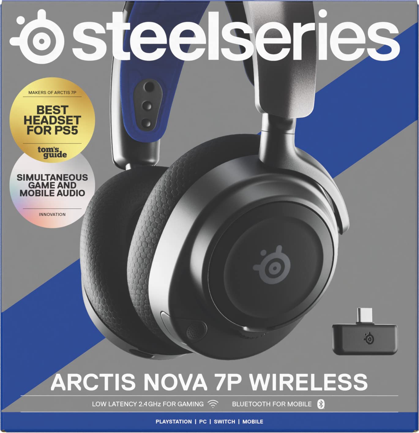SteelSeries Arctis Nova 7P Wireless Gaming Headset for PS5, PC, Switch & Mobile - Dual 2.4GHz + Bluetooth Connectivity - 38H Battery - ClearCast Gen 2 AI Mic - Perfect for Competitive Gaming & Mobile Entertainment