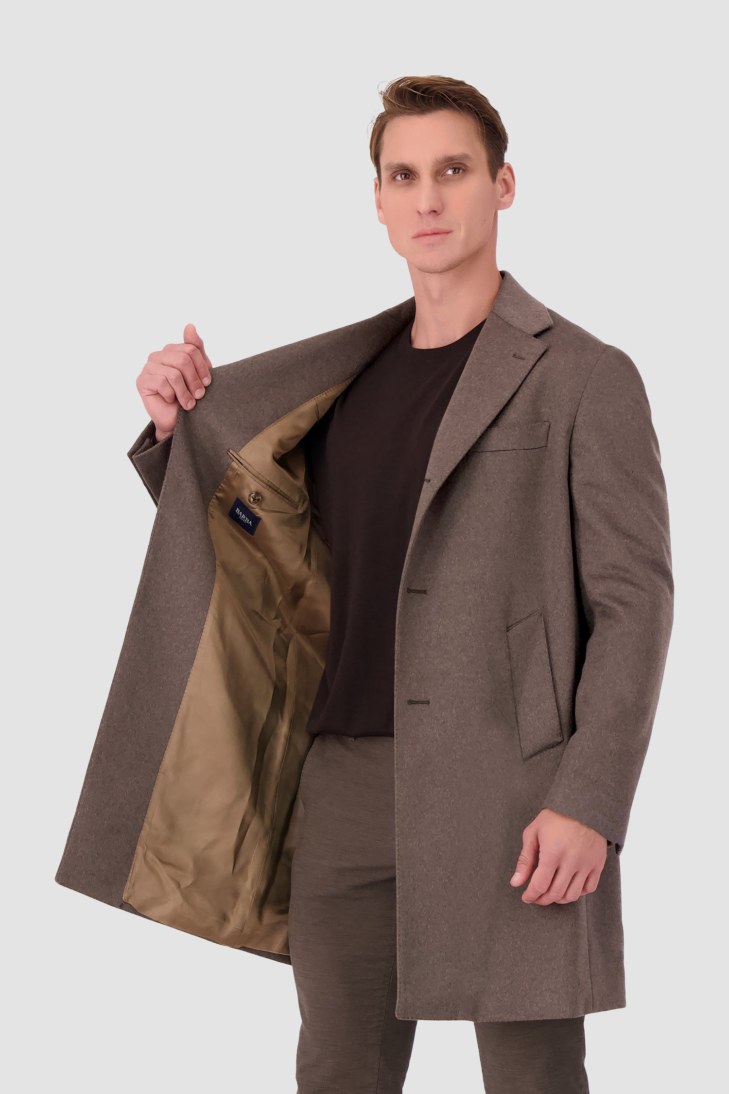 Barba Napoli Brown C Brio Coat - Premium Italian Wool Overcoat for Men | Elegant Winter Outerwear for Business & Formal Occasions