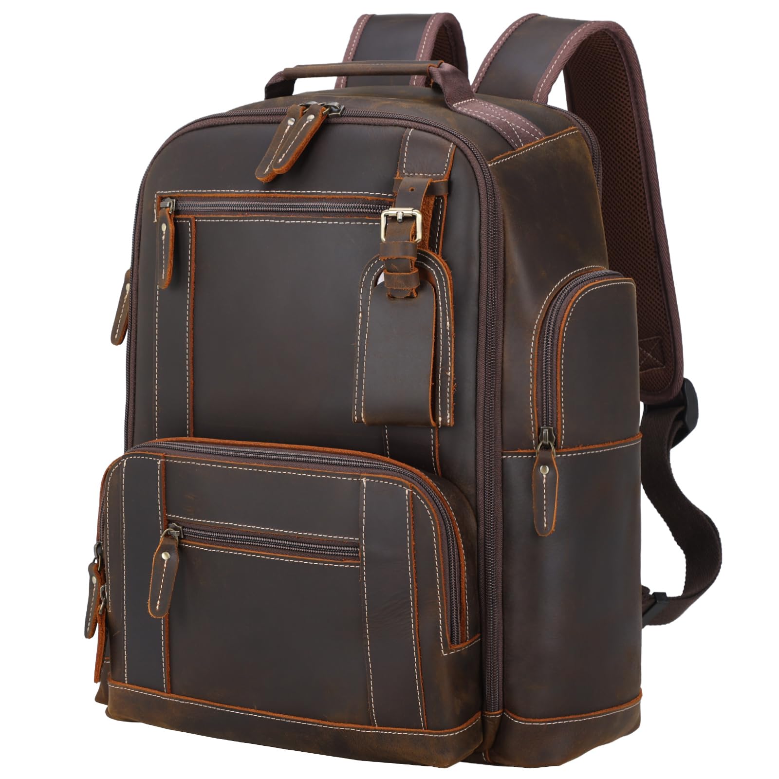 Vintage Full Grain Leather 15.6 Inch Laptop Backpack for Men - Large Durable Camping Travel Rucksack & Weekender Daypack Bag (Brown) - Perfect for Business, Commuting & Outdoor Adventures