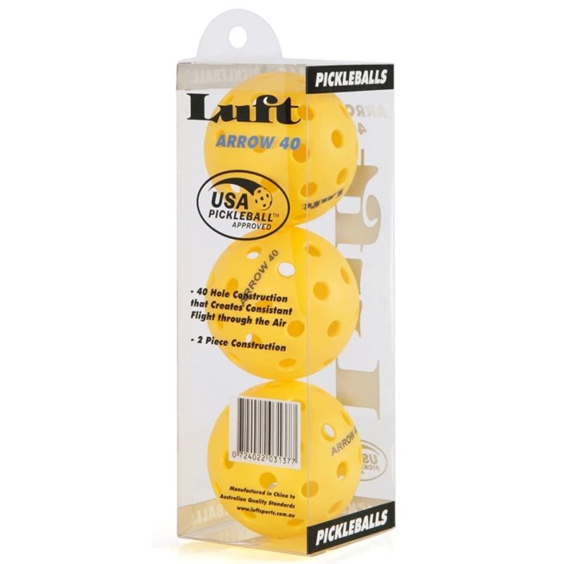 LUFT 3-Pack Arrow 40 Pickleball Balls - Outdoor & Indoor Practice, Tournament Play, Durable Performance for All Skill Levels