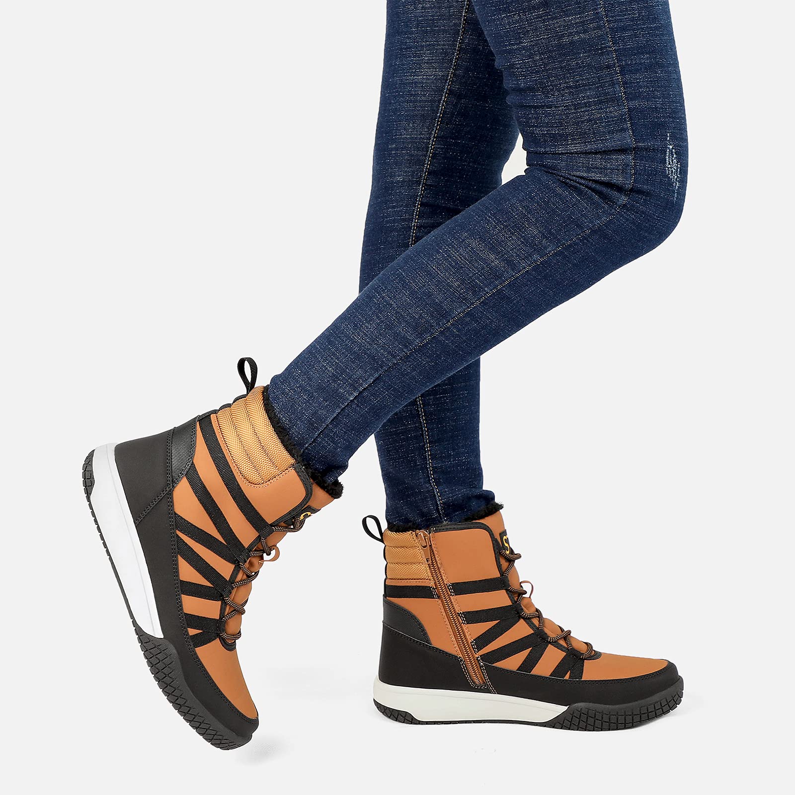 STQ Women's Winter Walking Boots - Waterproof Zip Up Ankle Boots with Laces, Lightweight & Warm Snow Boots for Hiking, Travel & Outdoor Activities