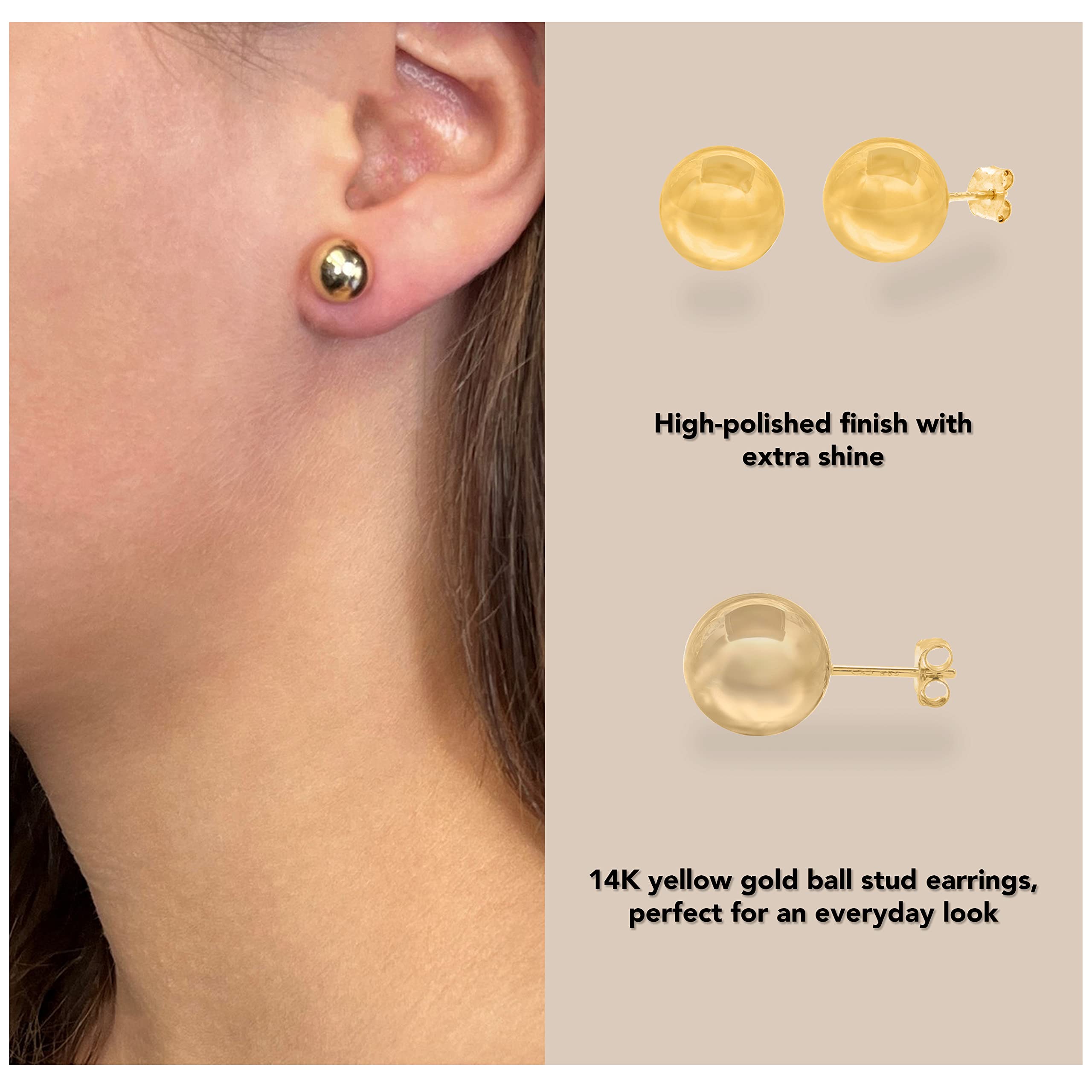 14K Yellow Gold Ball Stud Earrings for Women - High Polished Round Gold Earrings for Everyday Wear & Special Occasions | Rachel Koen Jewelry