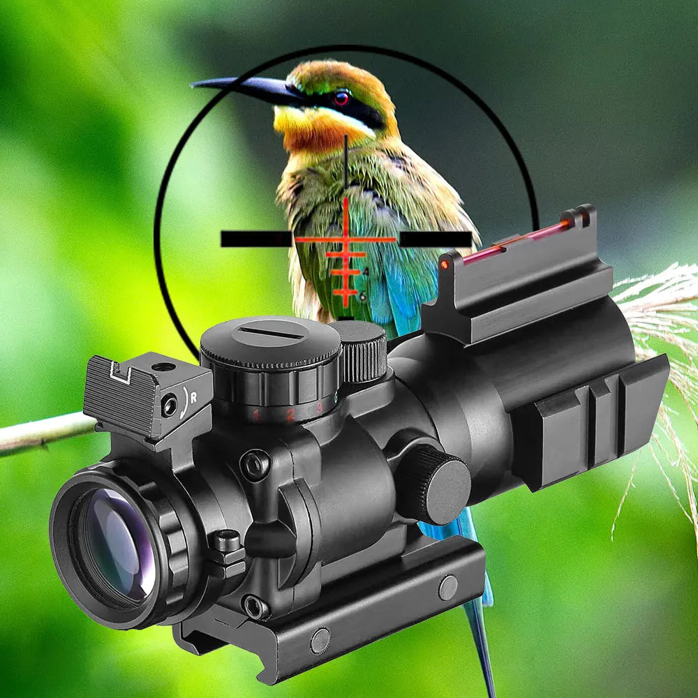Tactical 4x32 ACOG Rifle Scope with 20mm Dovetail Mount | Green Reflex Sight for Hunting, Air Gun, Rifle & Airsoft | Perfect for Sniper Magnification & Outdoor Shooting Adventures