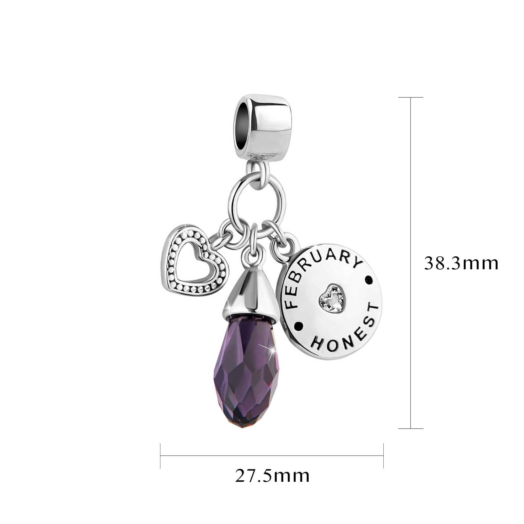 FGT Jan to Dec Birthstone Heart Crystal Dangle Charms for Pandora Bracelets | Women's Jewelry Gift for Birthday, Anniversary & Valentine's Day