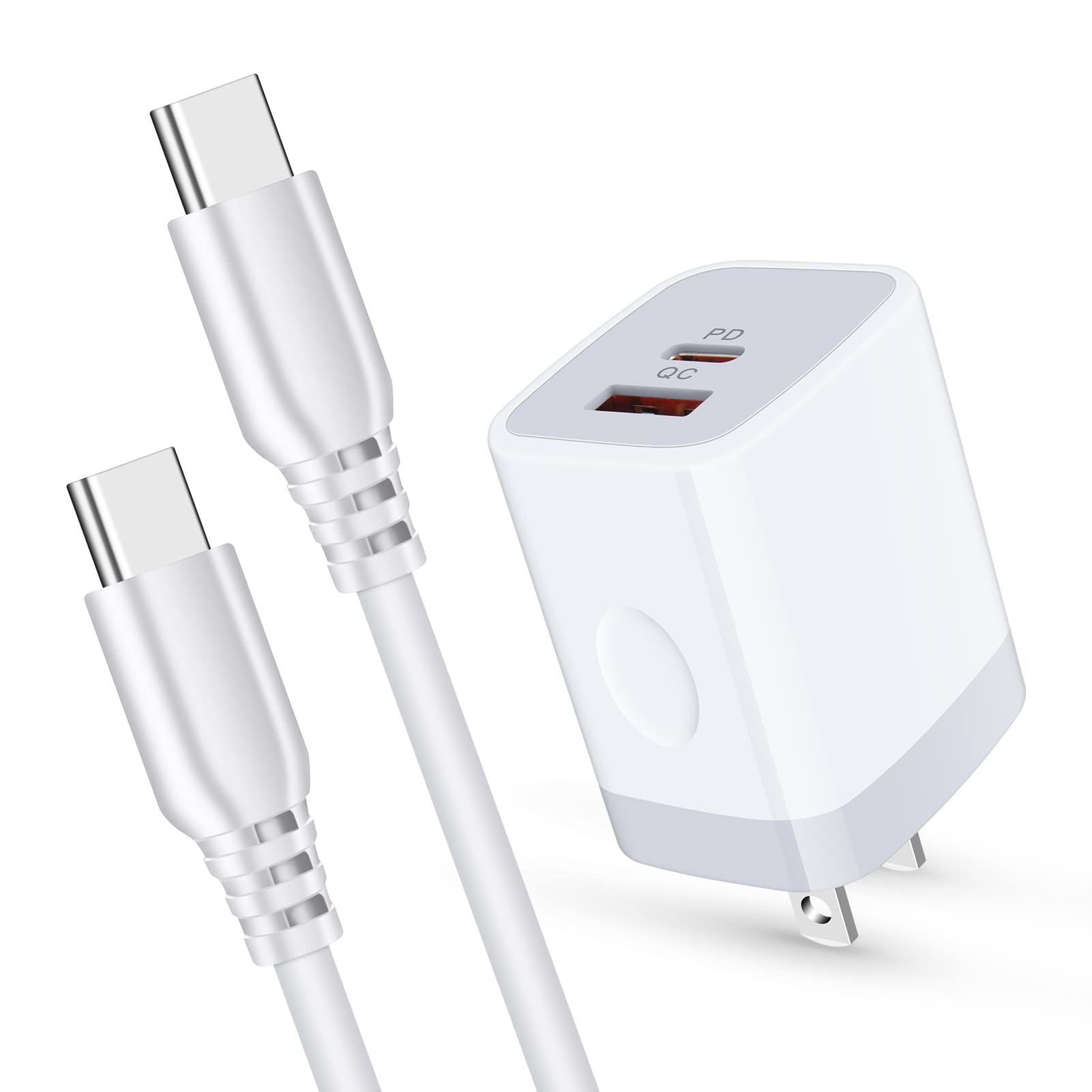 20W USB C Fast Charger Block with 6ft Cable - PD 3.0 Wall Charger Cube Power Adapter for Samsung Galaxy S22 Ultra 5G/A53 5G/A73 5G, Google Pixel 6 Pro, LG W41 - Quick Charge for Phones, Tablets & More | Home, Office & Travel Use