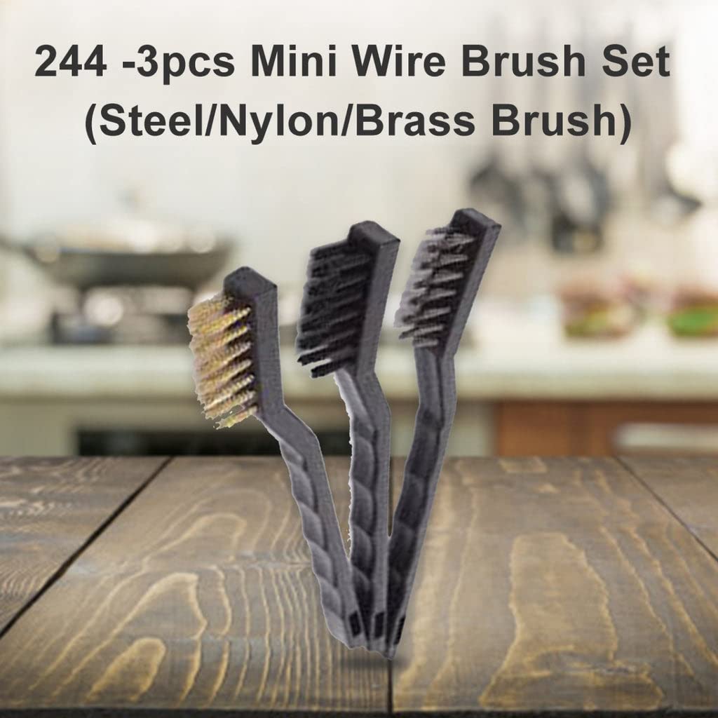 3PCS Mini Wire Brush Set - Steel, Nylon & Brass Bristles for Cleaning, Polishing & DIY Projects | Purple Dust Resistant Tools for Jewelry, Guns & Electronics