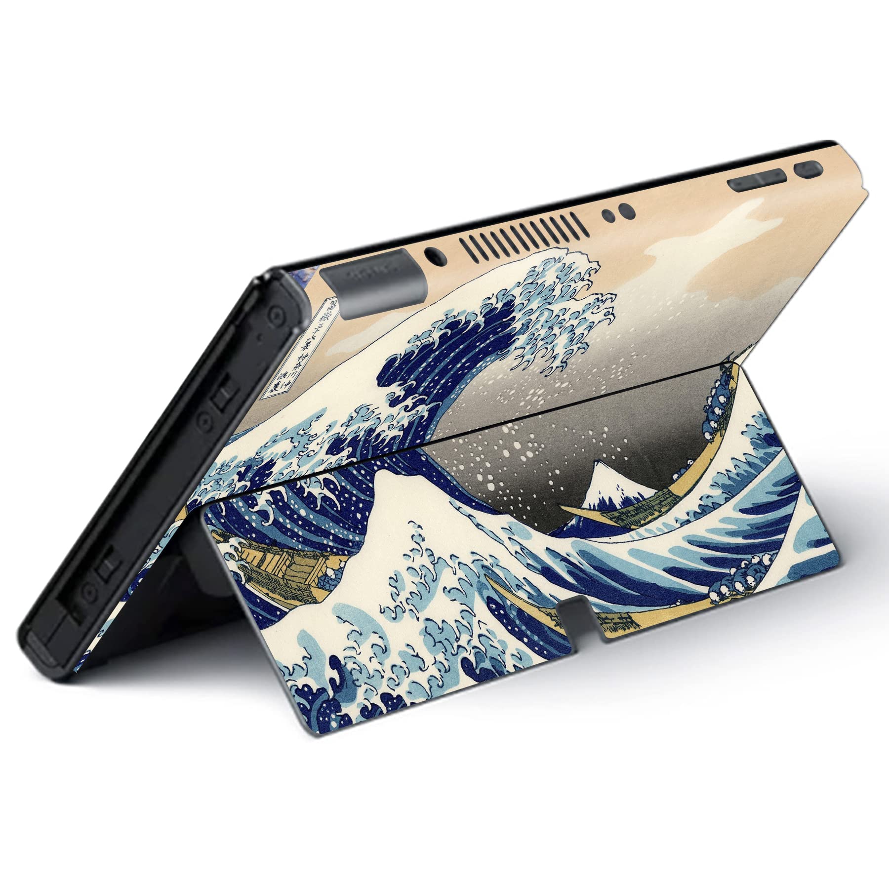 PlayVital Full Set Protective Stickers for Nintendo Switch OLED Model - Custom Vinyl Decal Skins for Switch OLED Console, Joycon, Dock & Grip - The Great Wave Design - Perfect for Gaming Protection and Personalization