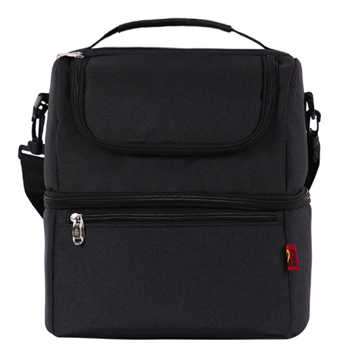 Insulated Lunch Box for Men & Women - Dual Compartment Cooler Bag with Detachable Shoulder Strap, Large Thermal Lunch Tote for Work, School, Picnic & Outdoor Activities - Black