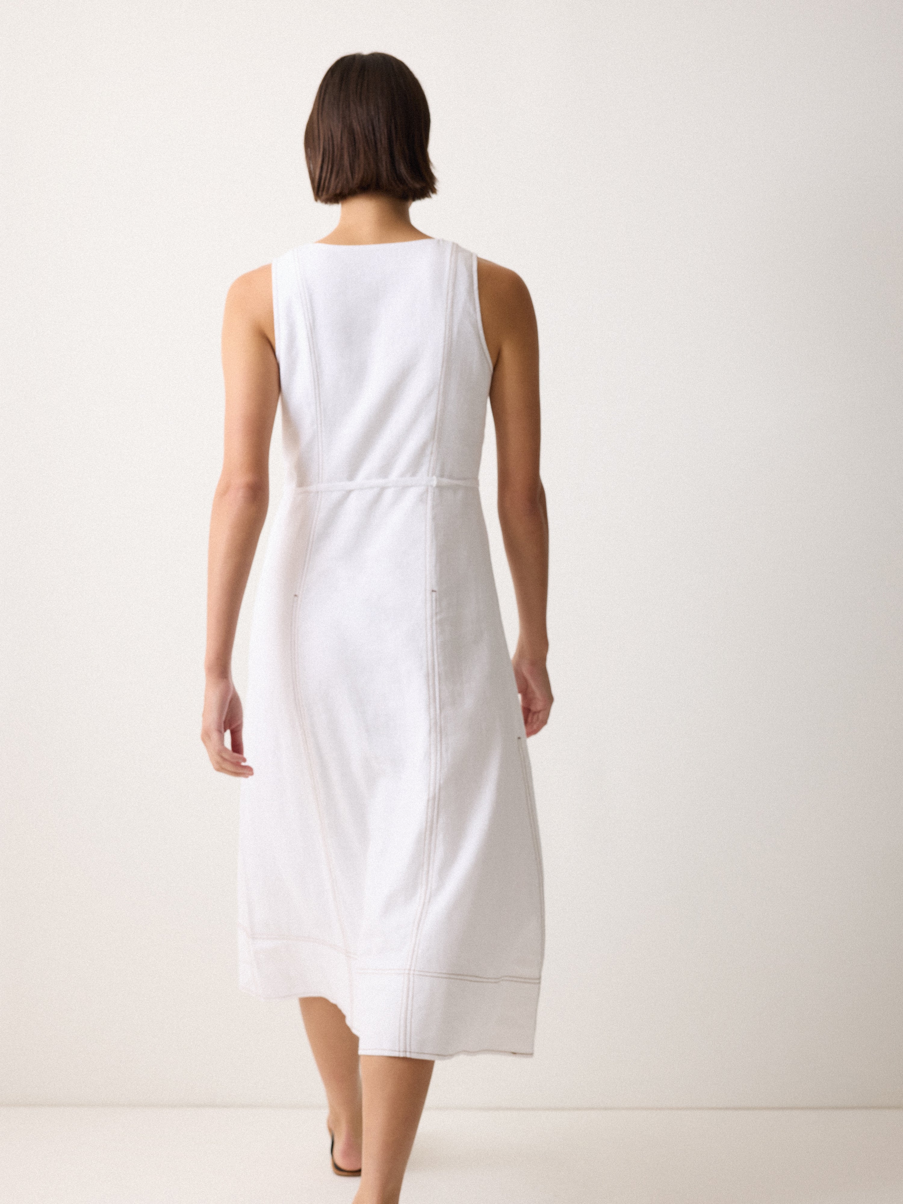 Linen Viscose Stitch Dress for Women - Breathable Summer White Dress | Perfect for Beach Vacations, Garden Parties & Casual Outings