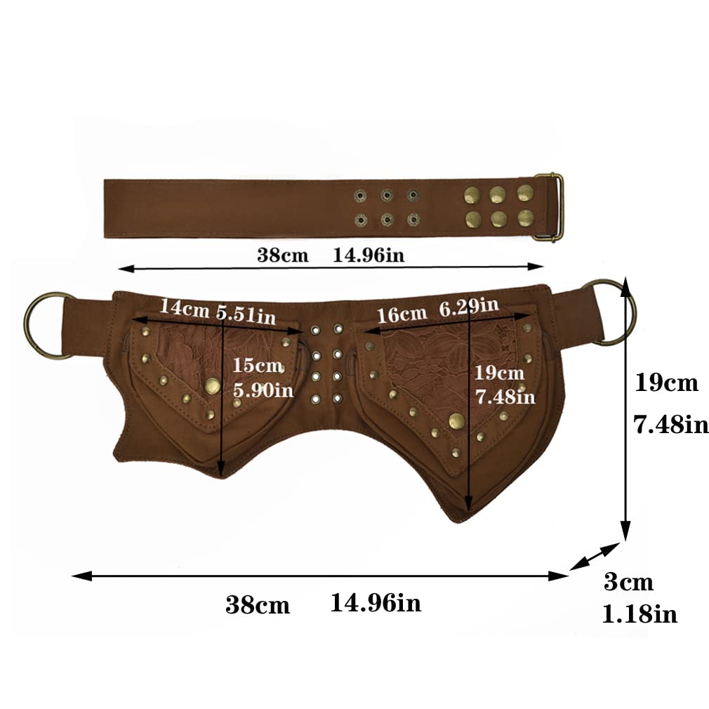 **KPYWZER Women's Cotton Fanny Pack - Lace Waist Bag for Renaissance Faire, Festival, Travel, Workout & Outdoor Activities - Brown Hip Belt Money Pouch for Daily Use**