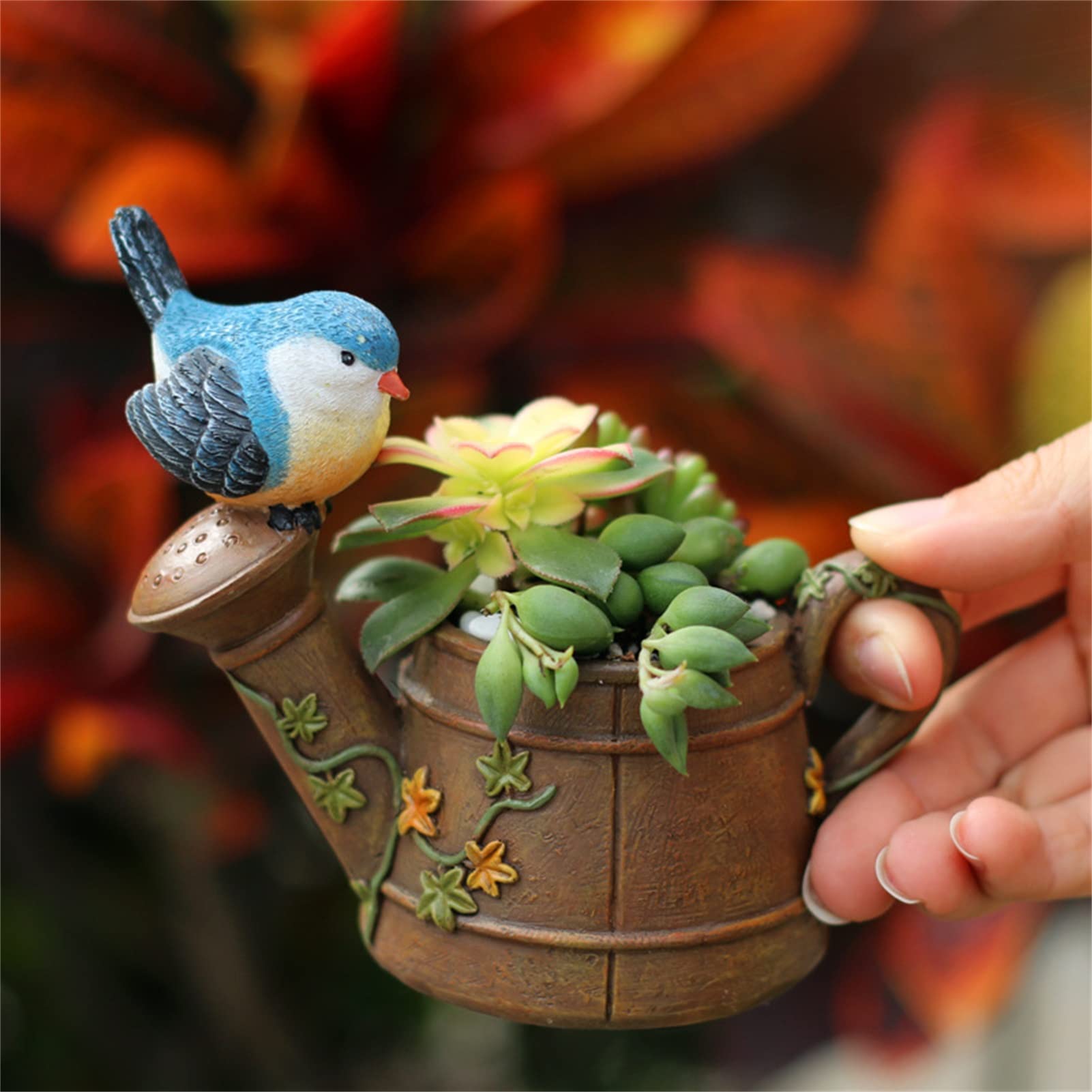 Creative Bird Succulent Planter Pot - Resin Flower Pot for Cactus, Succulents & Small Plants - Home & Office Desk Decor (Brown) - Perfect for Windowsills, Shelves & Gift Giving