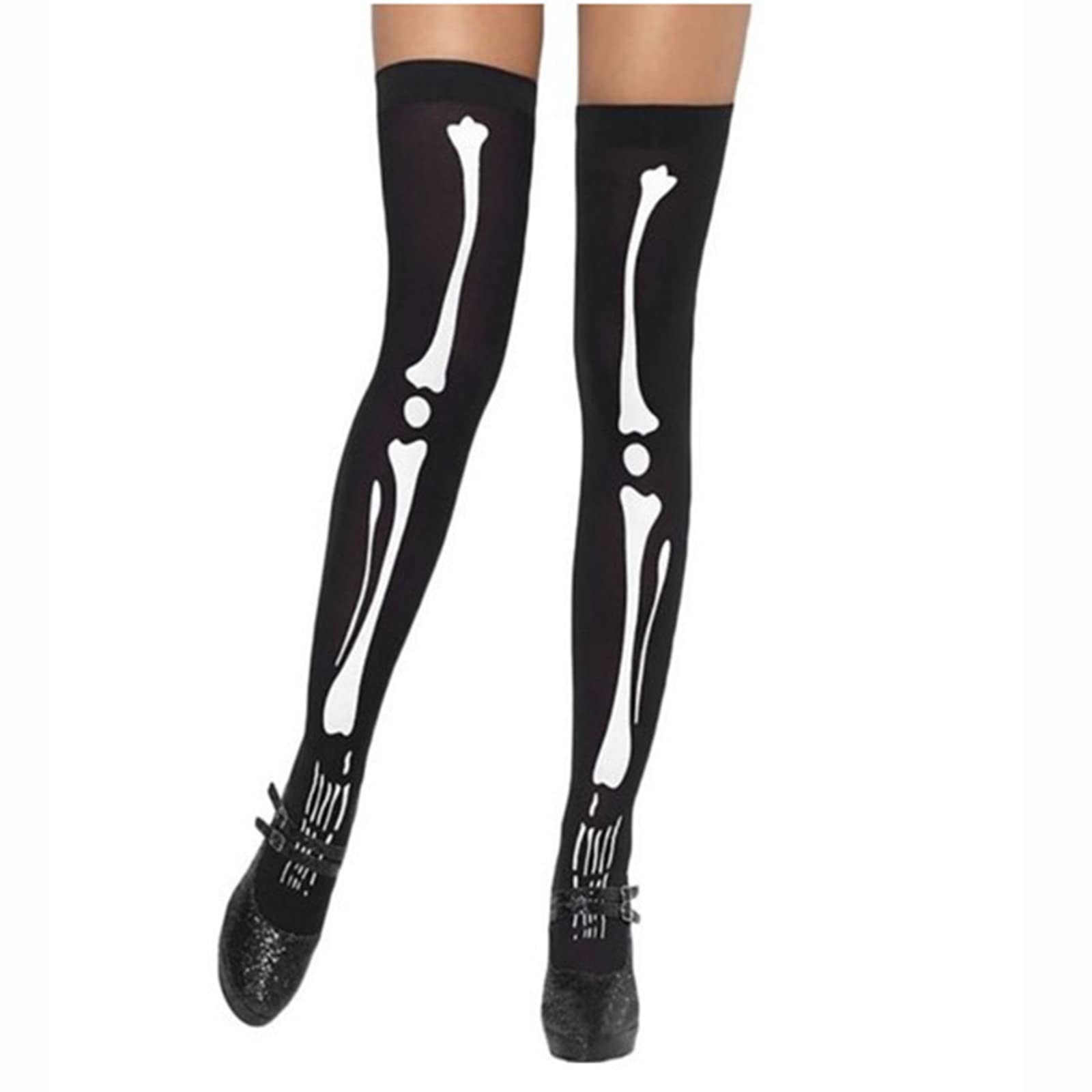 Gothic Skull Cross Thigh High Socks for Halloween & Horror Parties