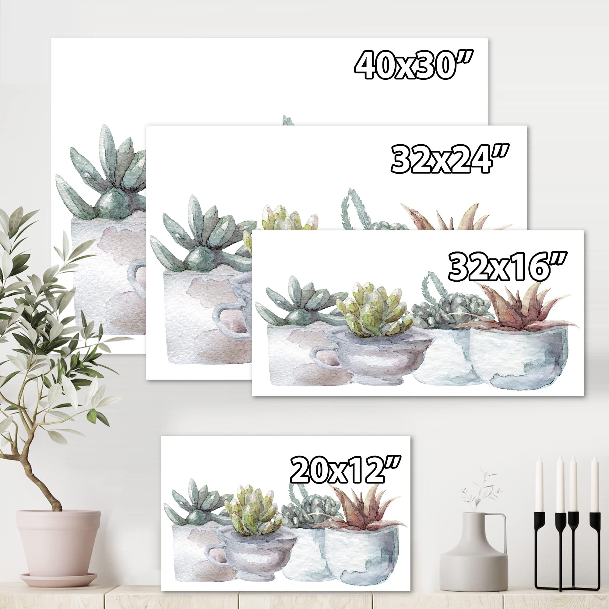 DesignQ Cactus and Succulent House Plants IV Farmhouse Canvas Wall Art - Desert Botanical Decor for Living Room, Bedroom & Office