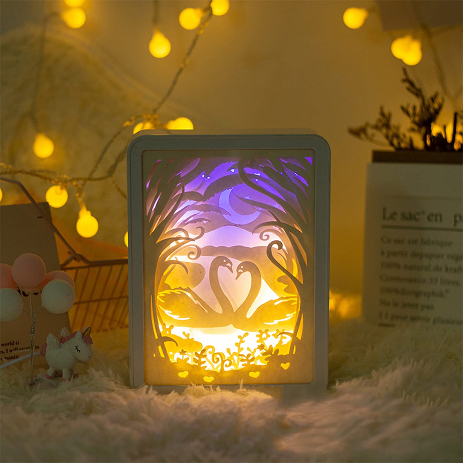 3D Christmas Decoration Paper-Cut Light Box - USB Rechargeable Paper Carving Night Light with Remote Control, Shadow Desk Lamp for Holiday Home Decor, Bedroom Ambience & Gift Giving