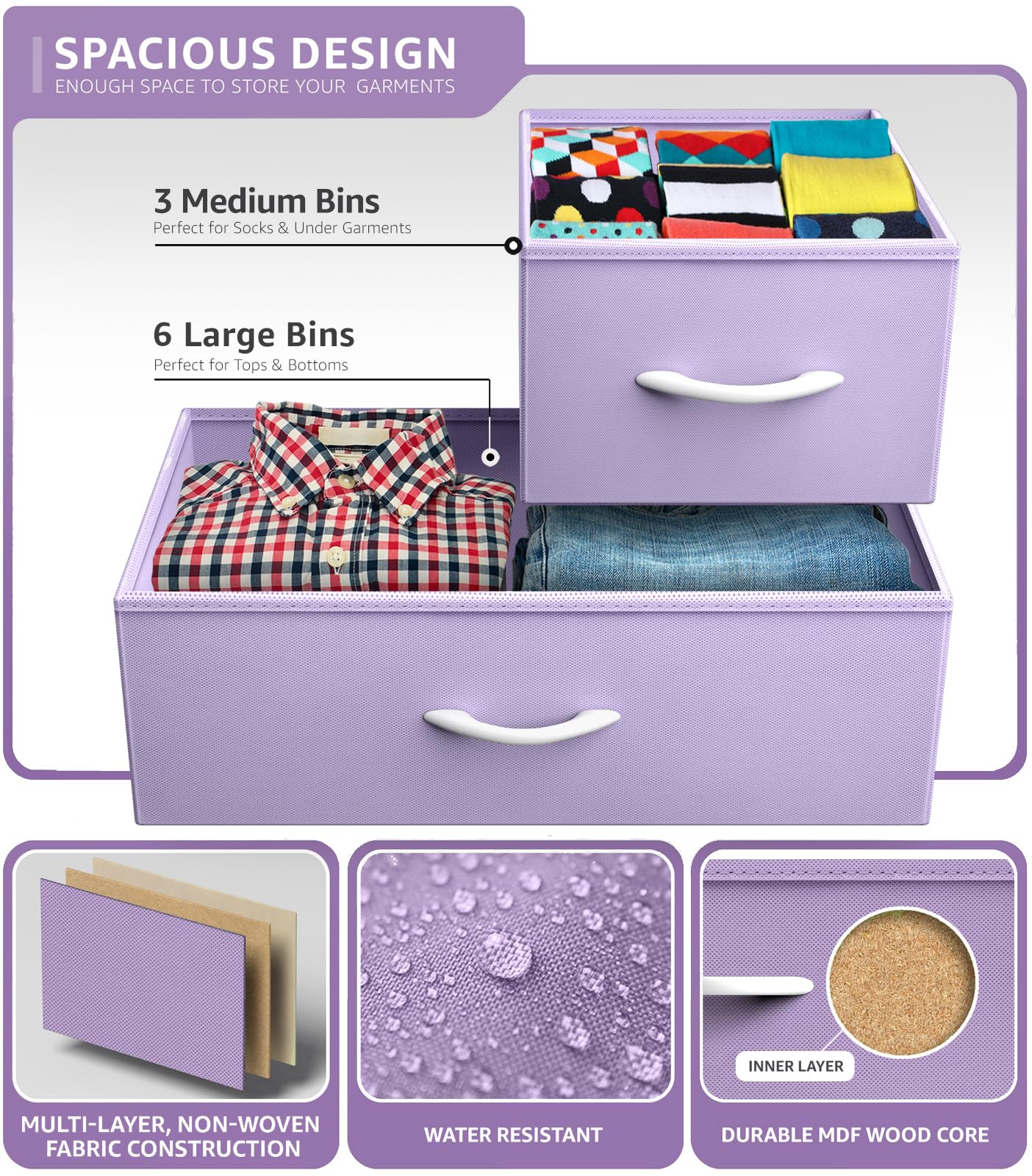 Sorbus 9-Drawer Kids Dresser with Steel Frame & Wood Top - Purple Fabric Storage Chest for Bedroom, Closet, Office Organization - Perfect for Kids' Room, Nursery, and Dormitory Storage Solutions
