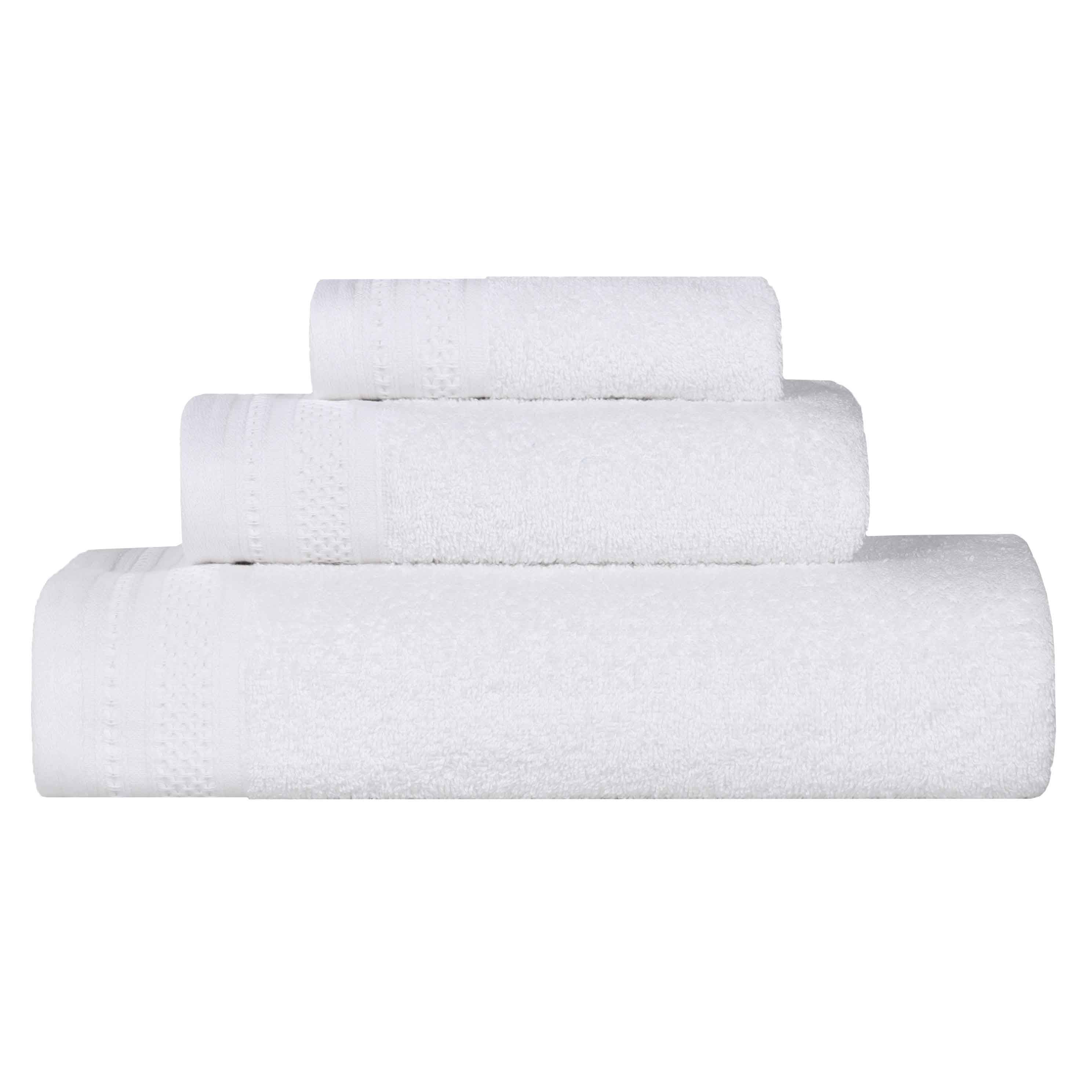 Premium Honeycomb Textured Waffle Border 3-Piece Cotton Towel Set - Soft & Absorbent Bath, Beach & Spa Towels for Luxury Home & Hotel Use