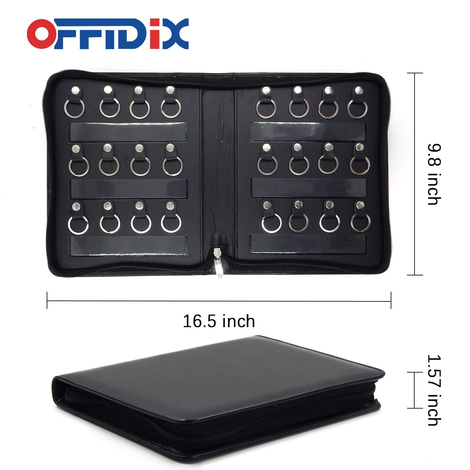 OFFIDIX Leather Key Organizer with 24 Hooks - Portable Zippered Key Case for Key Management, Landlords & Business Professionals - Perfect for Real Estate Agents, Hotel Staff & Car Service Providers
