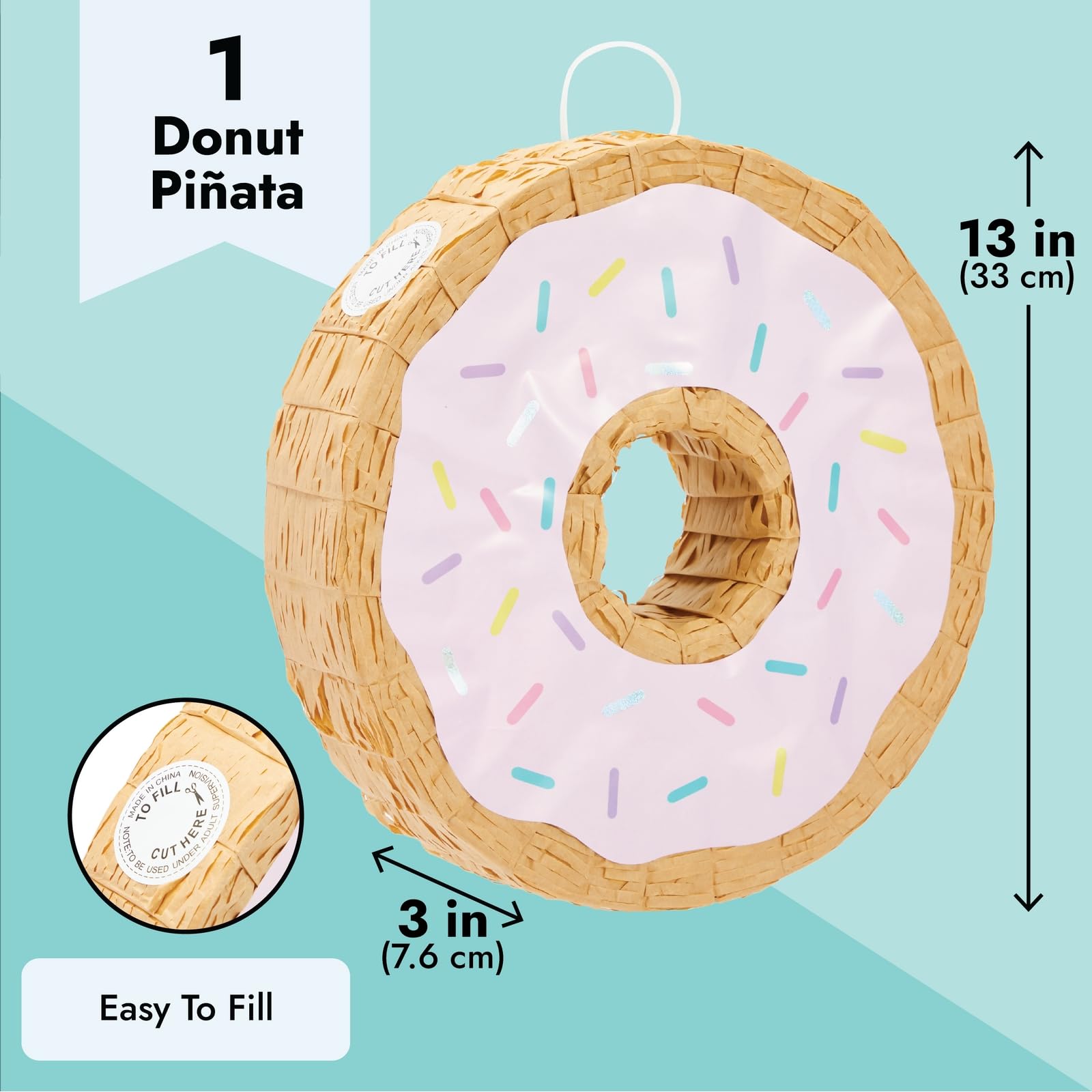 BLUE PANDA Pink Donut Pinata for Birthday Parties - Baby Shower Decorations - Small 13 x 3 Inch Donut Shaped Pinata for Kids - Perfect for Birthday Celebrations, Gender Reveals & Themed Events