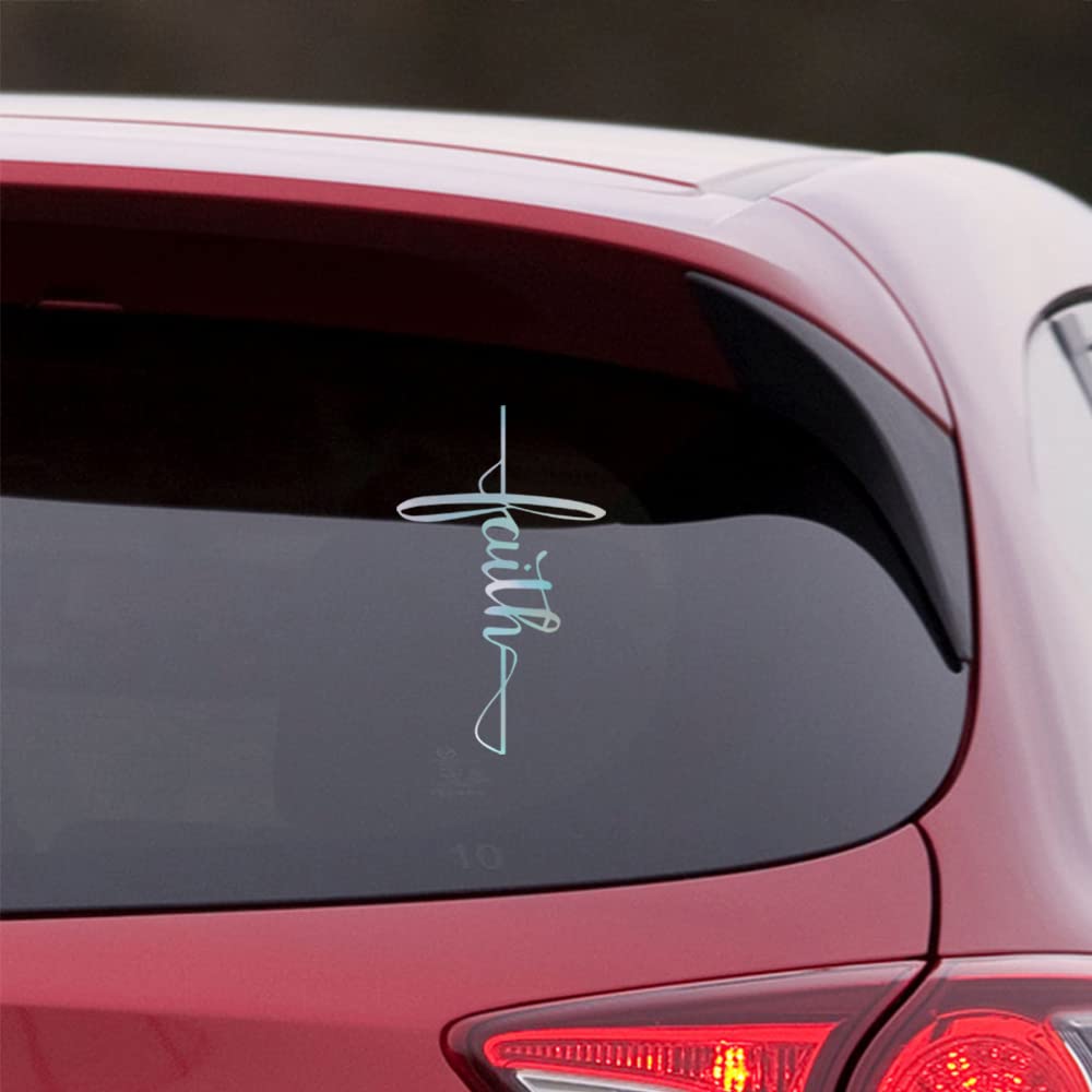 Premium Waterproof Vinyl Decal Stickers - God Faith Cross Hologram (Set of 2) for Laptop, Phone, Helmet, Car Window, Bumper, Mug, Cup, Door & Wall - Religious Decor, Gift Ideas & Faith-Based Home/Office Accessories