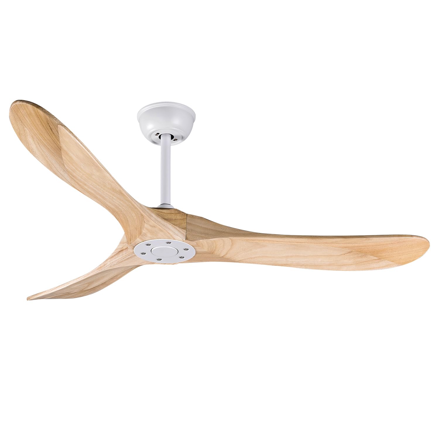 Bigzone 52 Inch Modern Ceiling Fan Without Light - DC Motor Energy Efficient Ceiling Fan - 3 Solid Wood Blades - Remote Control - Reversible Blades - Indoor/Outdoor Use for Patio, Bedroom, Living Room, Porch