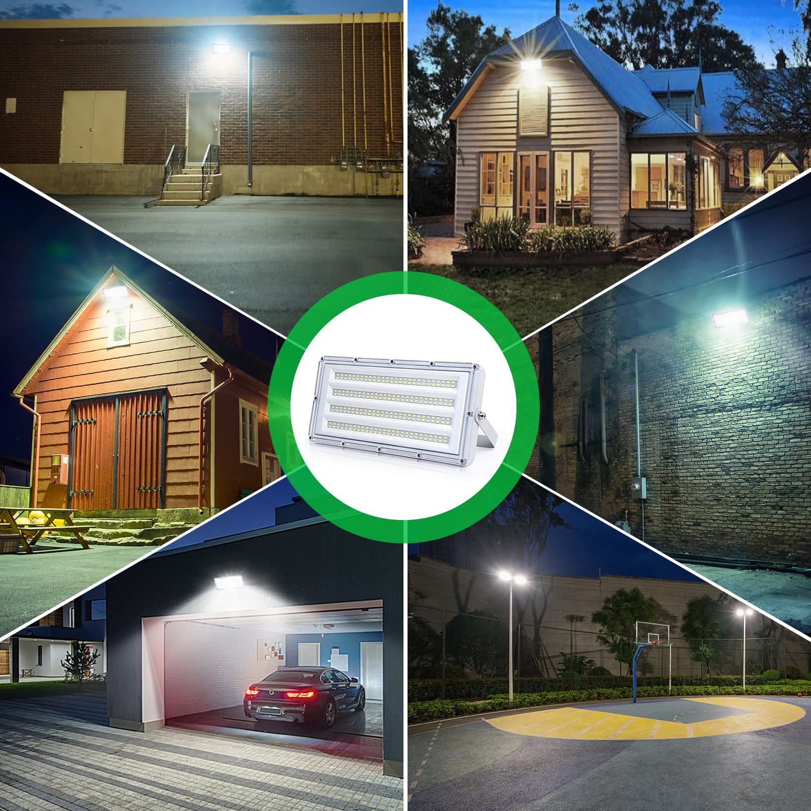 100W LED Flood Lights Outdoor, 10000LM Bright Security Lights with Plug - IP66 Waterproof, 6500K Daylight White - Perfect for Garage, Yard, Patio, Playground, Construction Sites & Outdoor Events