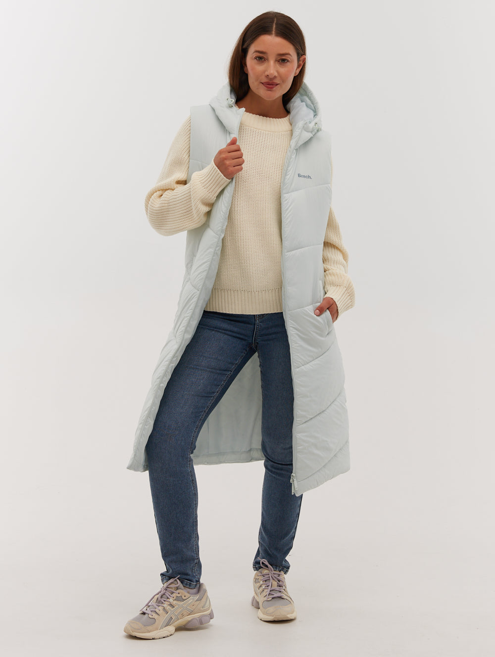 Illy Women's Longline Chevron Puffer Vest - Lightweight Quilted Down Alternative Jacket for Outdoor Hiking, Travel & Winter Fashion