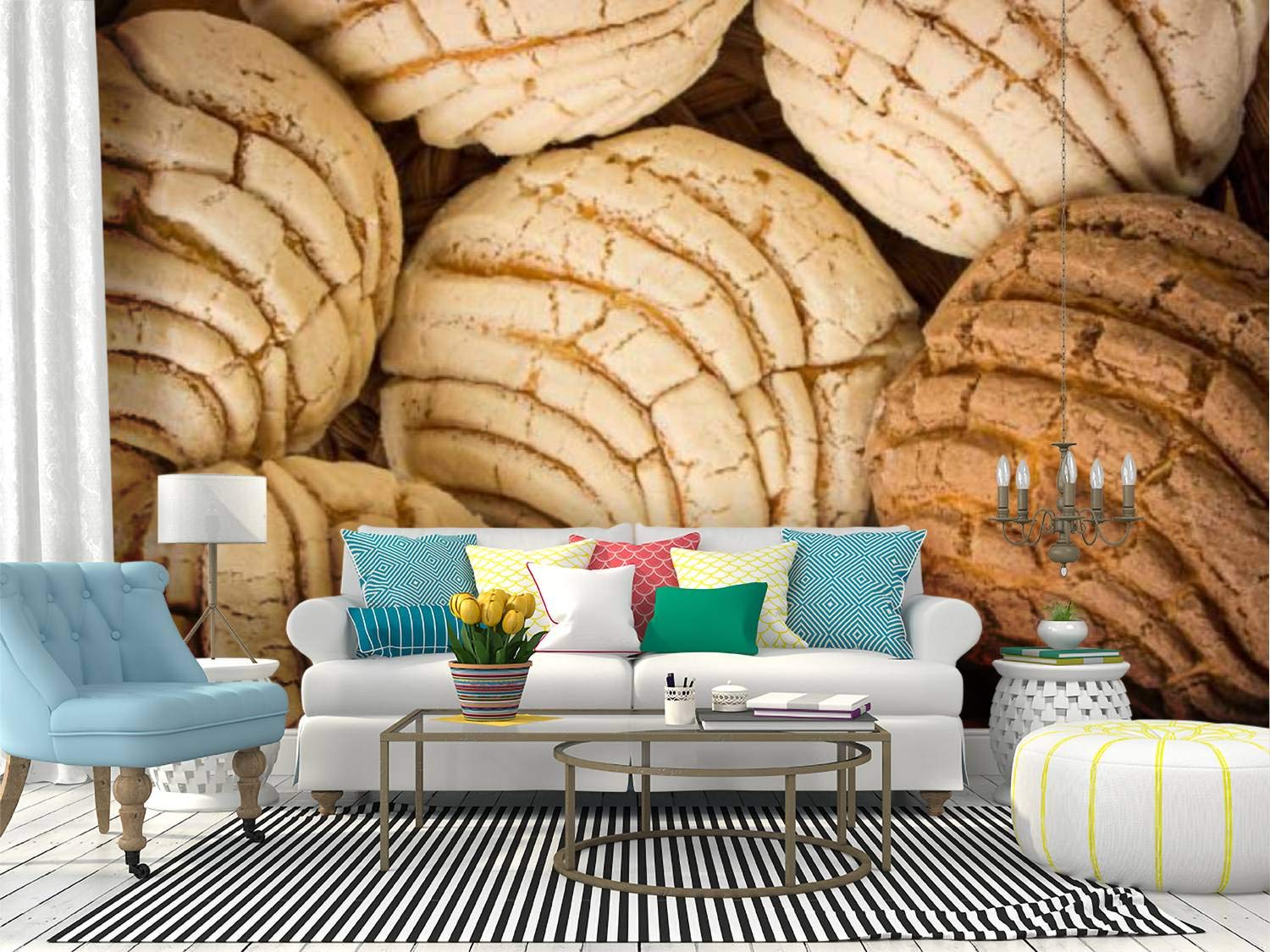 RECETHROWS Mexican Conchas Sweet Bread Peel and Stick Wallpaper - Self-Adhesive Removable Vinyl Wall Mural for Kitchen, Cafe, Bakery Decor - Large Roll Shelf Paper for Home & Commercial Use