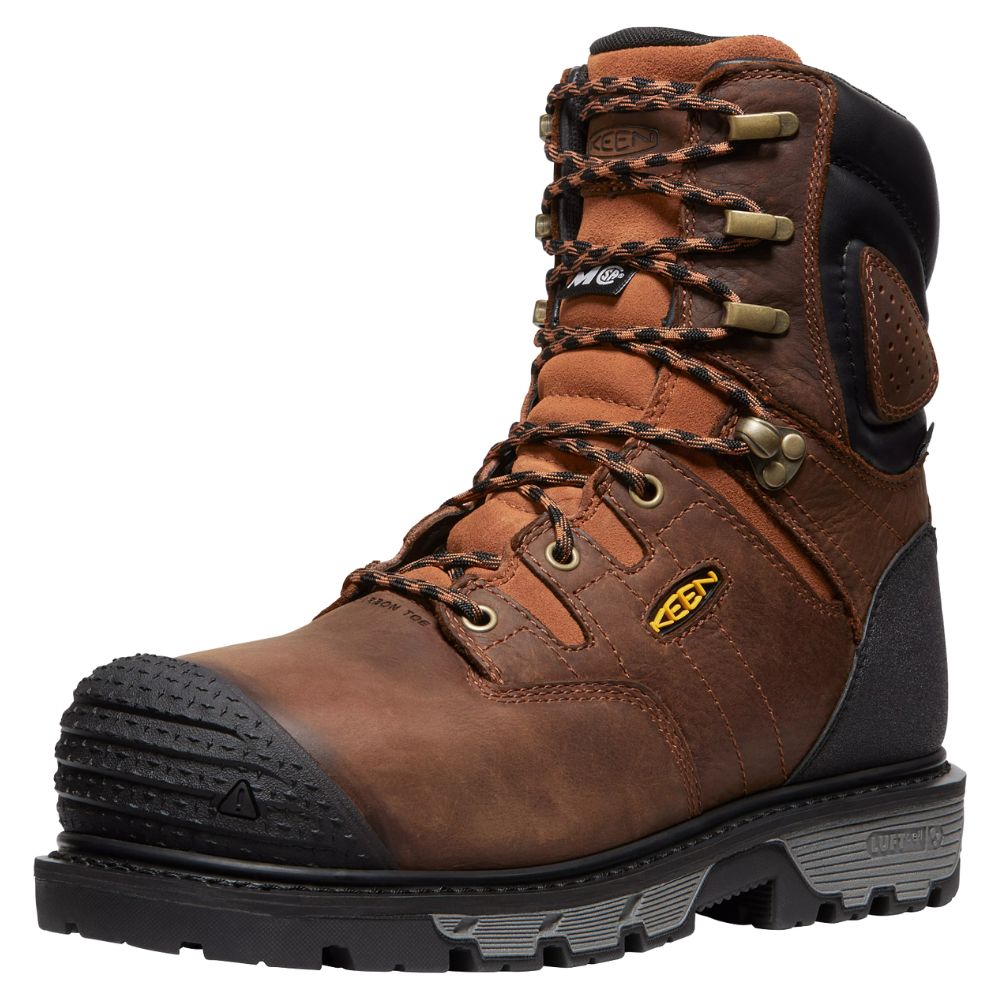 **Keen Camden Men's Size 8 Waterproof Work Boots with Internal MET Guard & Composite Toe - Brown (Model 1027693) - Ideal for Construction, Hiking & Outdoor Work**