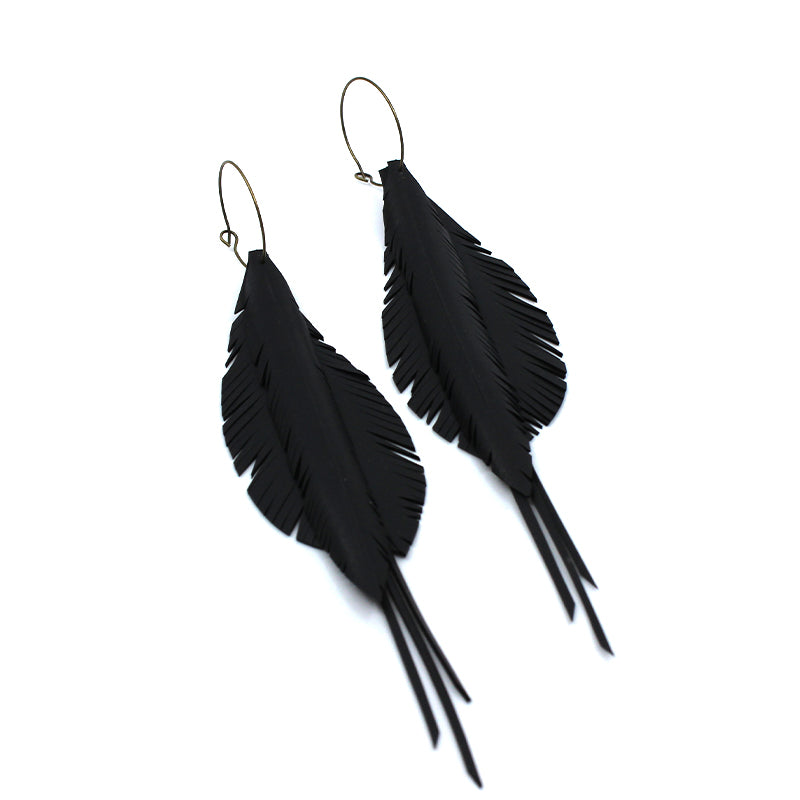 Double Feather and Tassel Upcycled Bohemian Earrings - Handmade Sustainable Jewelry for Women | Perfect for Festivals, Weddings & Boho Chic Outfits