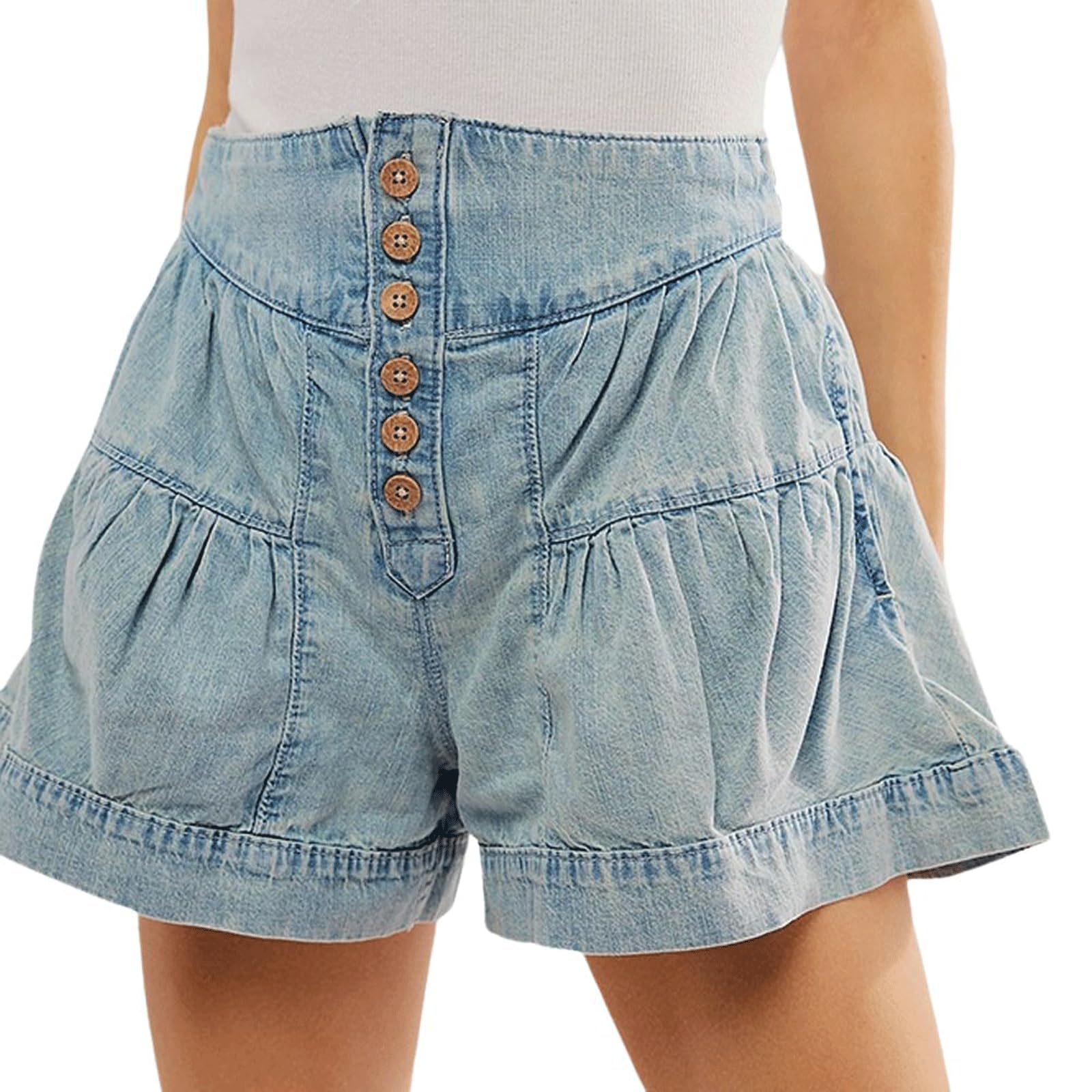 UTCoco Women's 2025 High Waisted Denim Shorts - Wide Leg Pleated Ruffle Jean Shorts for Summer | Casual Fashion, Beach Outfits & Street Style