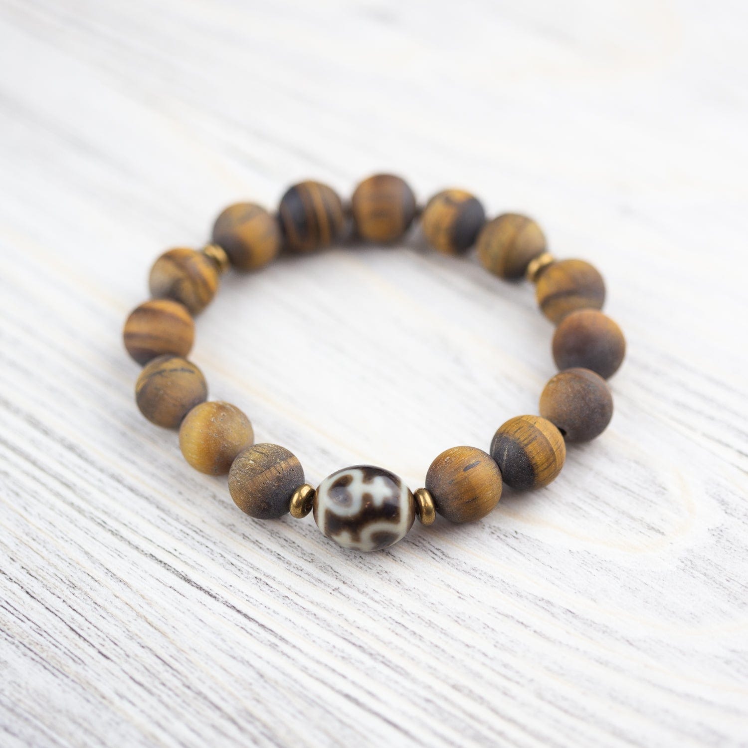 Natural Grounding Fossilized Wood Dzi Bracelet for Men & Women - Tibetan Healing Energy Stone for Stress Relief & Spiritual Protection - Perfect for Meditation, Yoga & Daily Wear