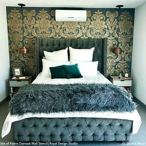 Isle of Palms Damask Wall Stencil - Reusable DIY Painting Template for Home Decor, Accent Walls, and Furniture - Perfect for Bedrooms, Living Rooms, and Craft Projects