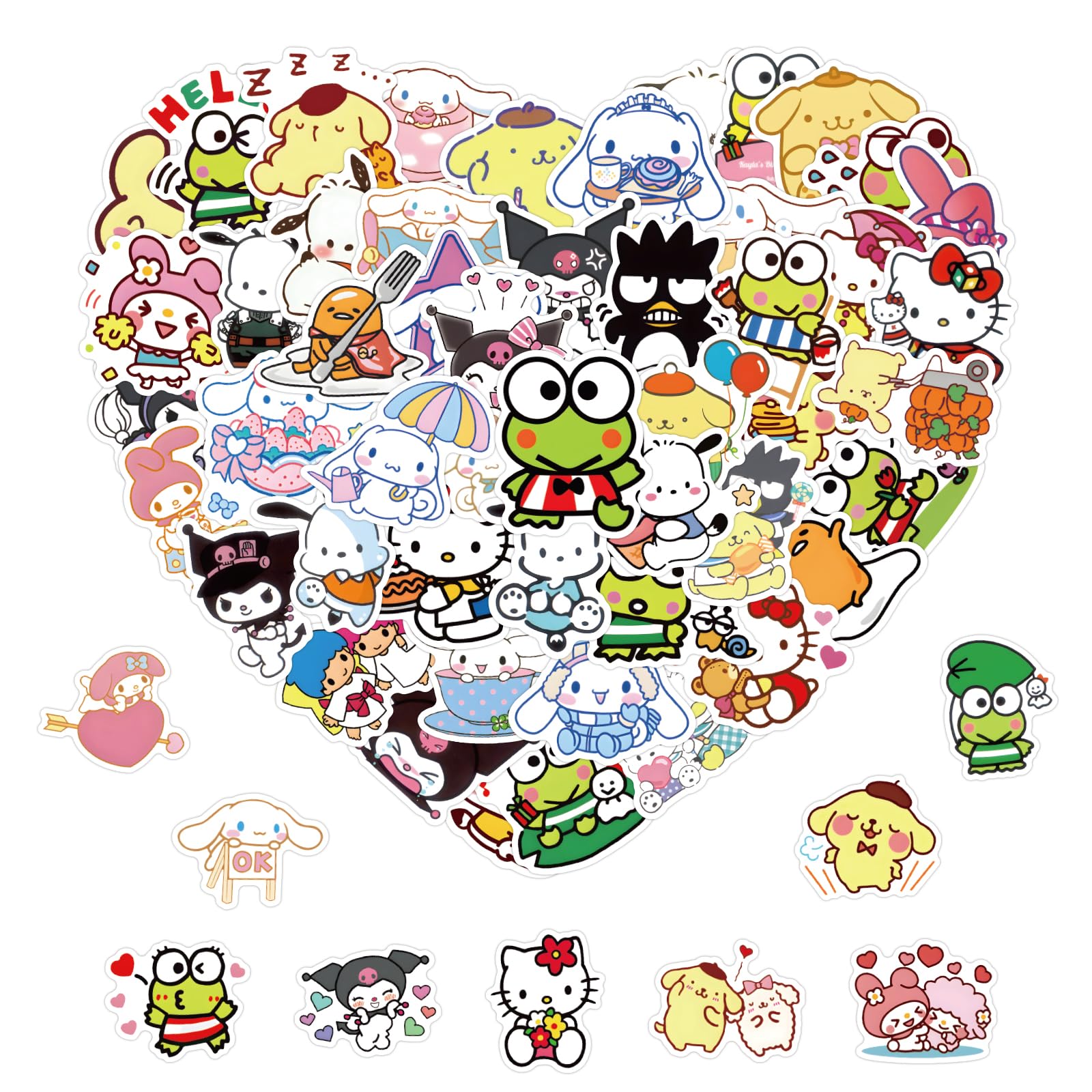 200Pcs Cute Sanrio Stickers - My Melody, Kuromi, Hello Kitty, Pompompurin, Keroppi & Cinnamoroll - Waterproof Vinyl Decals for Kids & Teens - Perfect for Water Bottles, Laptops, Skateboards, Journals & DIY Crafts (White)
