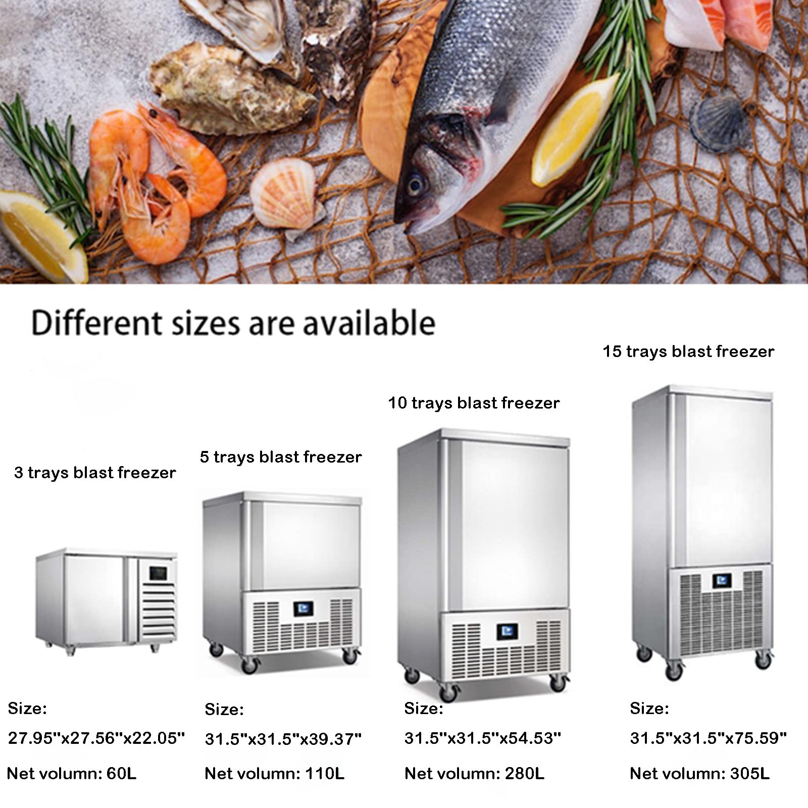 Kolice Commercial 110V 60Hz US 3-Tray Blast Chiller & Freezer for Ice Cream, Chicken, Fish, Desserts - Fast Cooling Chest Freezer for Restaurants, Bakeries & Food Businesses