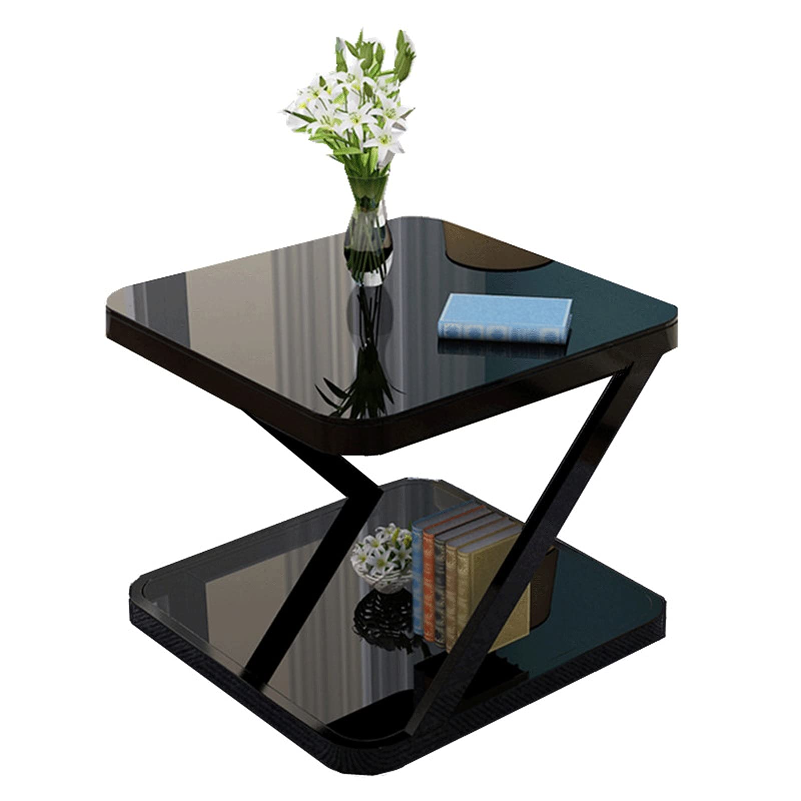 Round Minimalist Coffee Table & Side Table - 2-Tier Small Glass & Iron Sofa Table, Black Metal Bedside Table for Living Room, Bedroom, Office - Perfect for Small Spaces, Reading Nook & Coffee Station