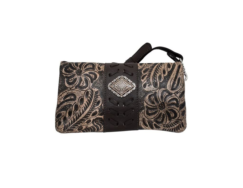 American West Women's Grab-And-Go Foldover Crossbody Clutch Wallet Bag - Distressed Charcoal Brown | Perfect for Travel, Shopping & Everyday Use