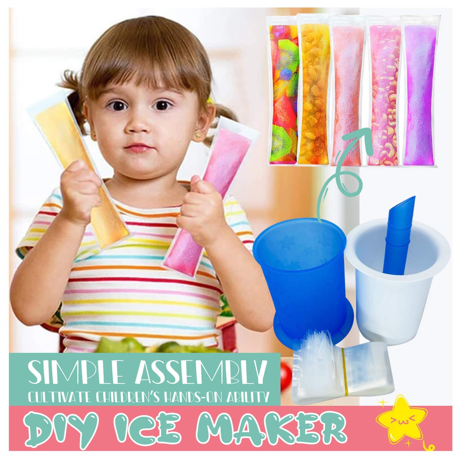 Eco-Friendly Disposable Ice Popsicle Mold Bags - Reusable Popsicle Maker Kit for Healthy Snacks, Yogurt Sticks, Juice & Fruit Smoothies - Perfect for Summer Treats, Kids Parties & Outdoor Picnics (Blue)