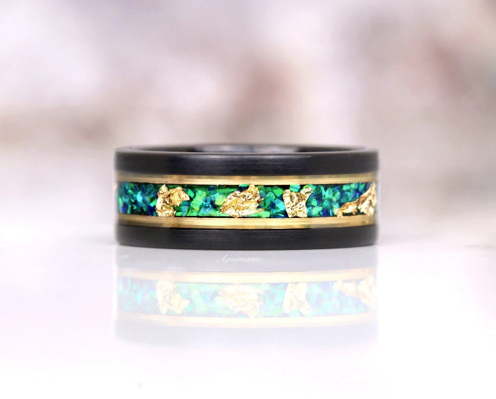 Green Moss Agate & Fire Opal Gold Leaf Couple Rings for Women & Men - Elegant Matching Promise Rings for Anniversary, Engagement & Wedding Gifts