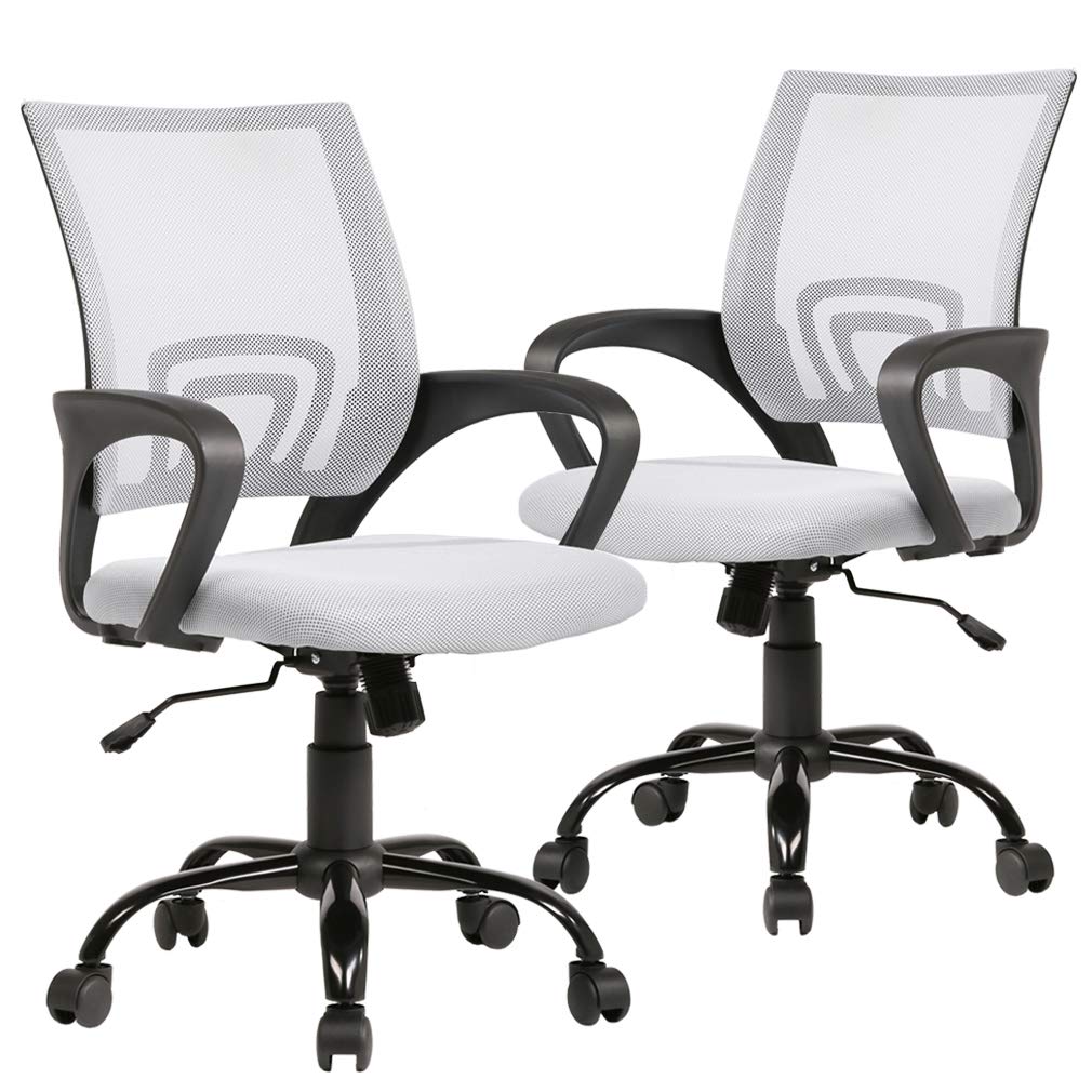Set of 2 Ergonomic Office Chairs with Lumbar Support - Breathable Mesh Executive Desk Chair for Women & Men - White - Perfect for Home Office, Gaming, and Workspace Comfort