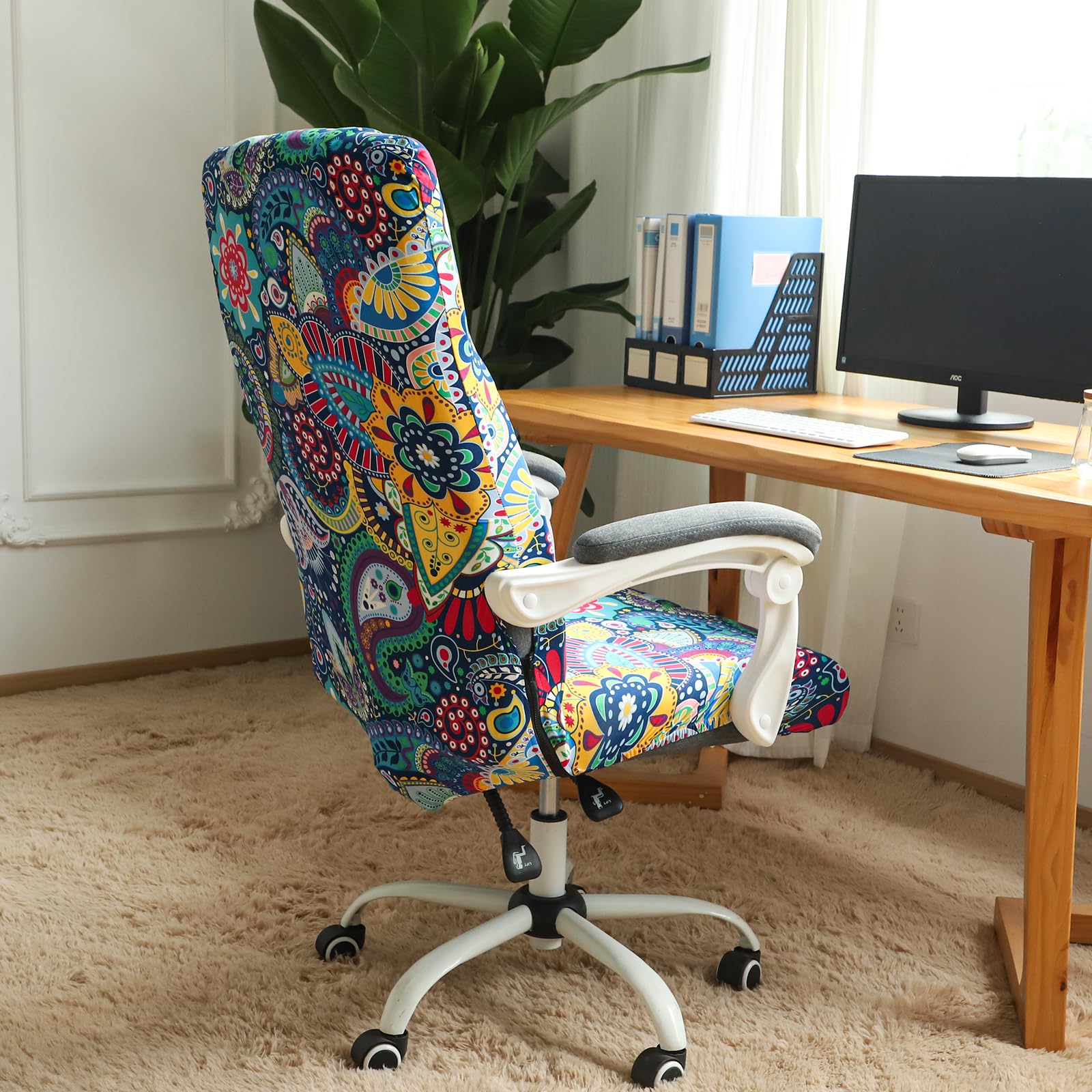 FORCHEER Stretchable XL Office Chair Cover for Big and Tall Chairs - Large Boho Design, Fits Most Computer & Desk Chairs - Perfect for Home Office, Gaming Setup, and Workspace Decor