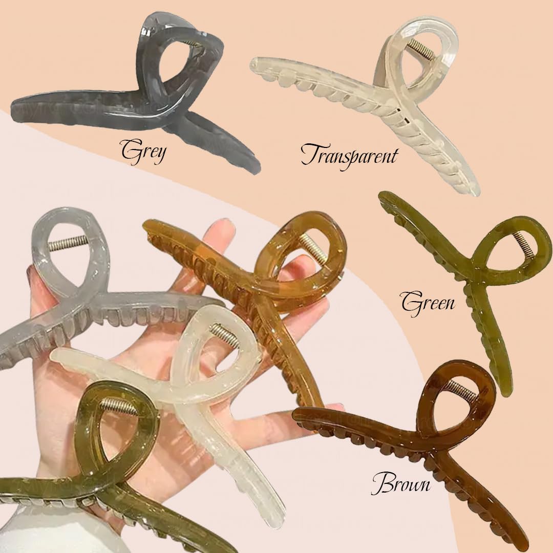 Myra Collection 4-Piece Long Transparent Hair Claw Clips - Large Elegant Hair Clutchers for Women, Perfect for Updos, Ponytails & Everyday Styling