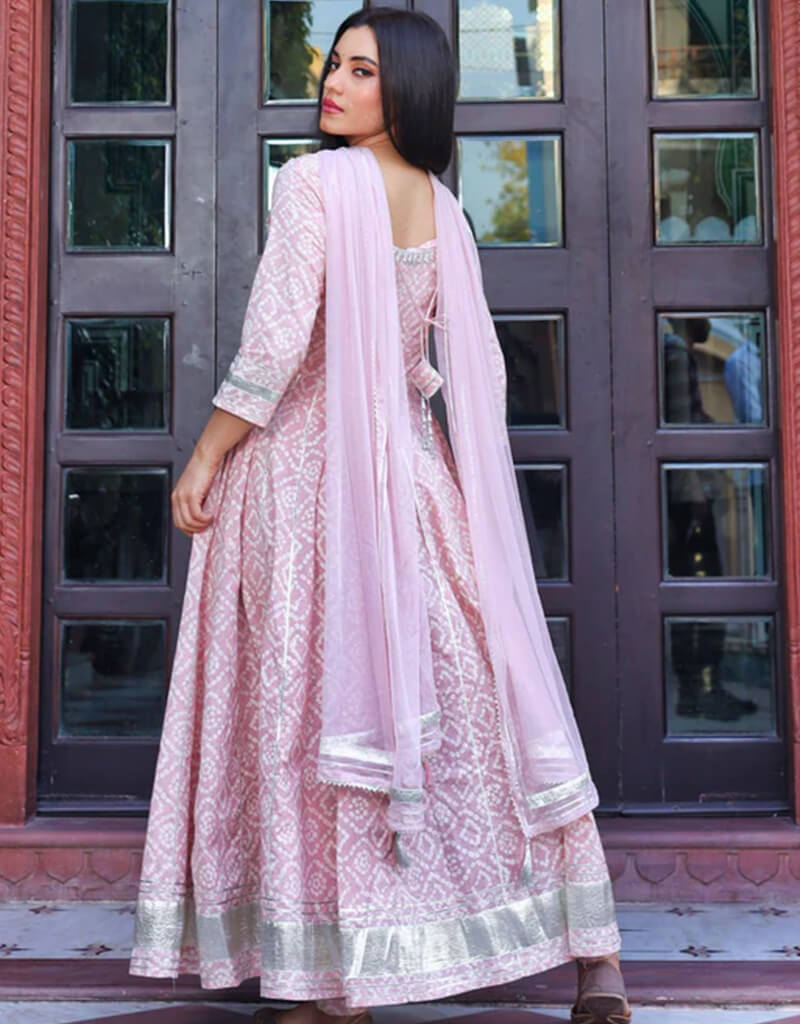 Baby Pink Cotton Anarkali Pant Suit for Women - Elegant Traditional Indian Outfit for Weddings, Festivals & Special Occasions