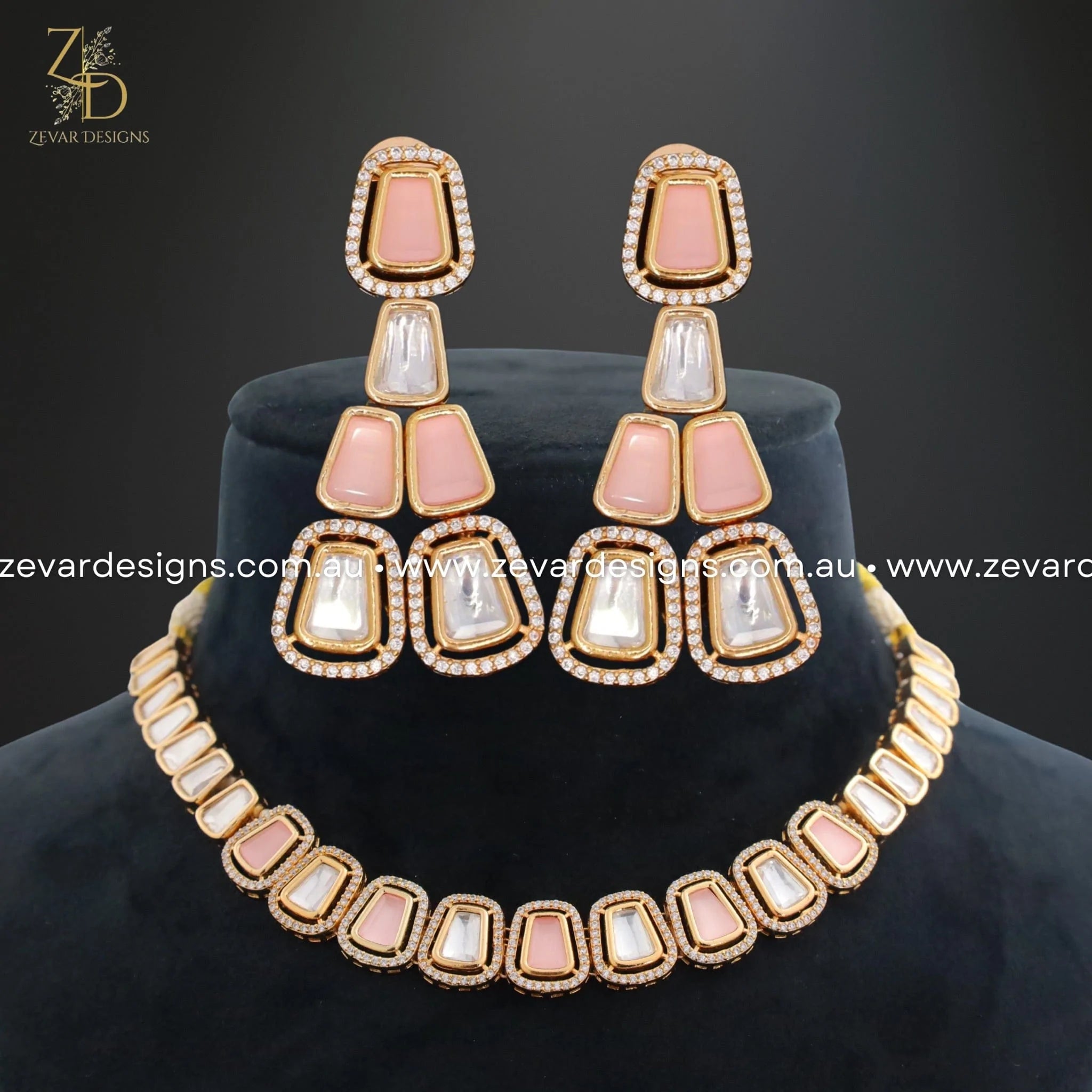 Exquisite Kundan Polki AD Necklace Set in Pink - Traditional Indian Bridal Jewelry for Weddings & Festive Occasions