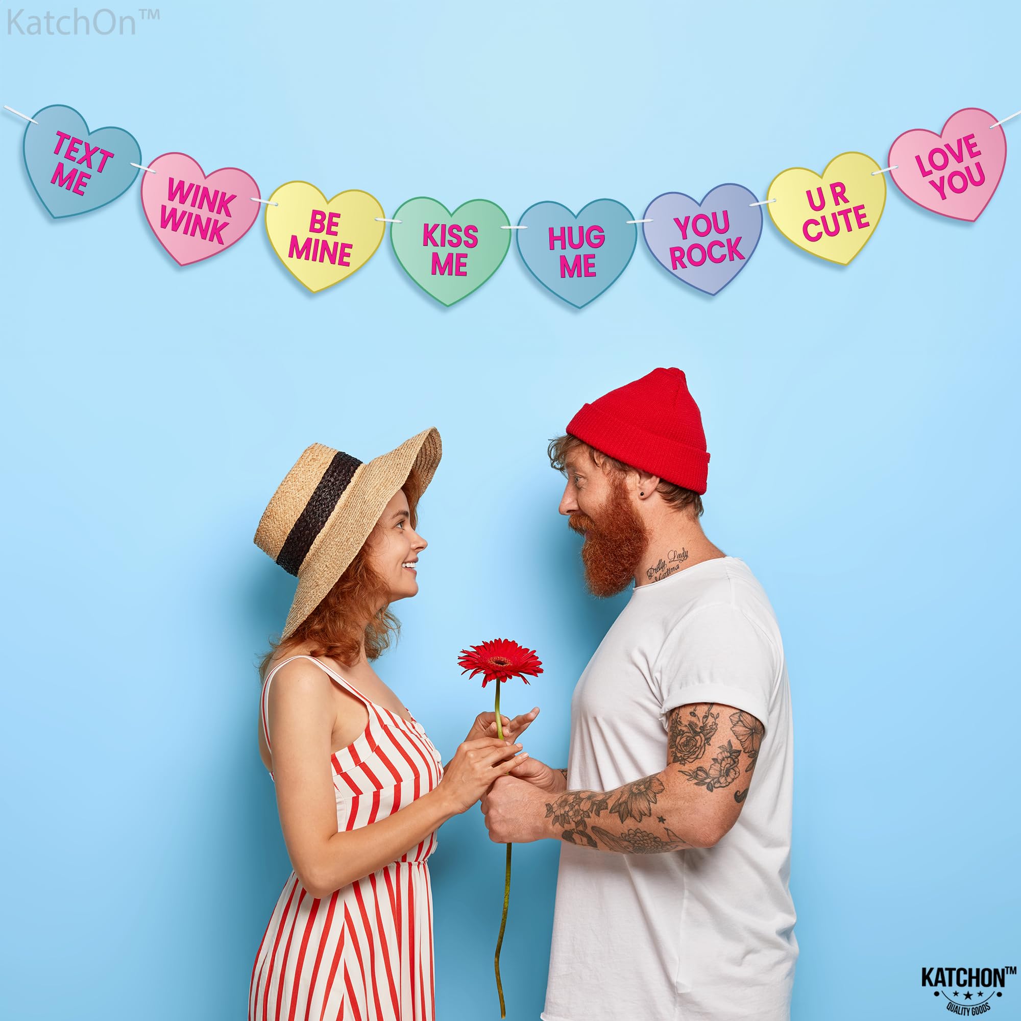 Katchon 10 Feet Large Conversation Hearts Decorations Banner - No DIY Heart Garland for Valentine's Day, Wedding, Party & Home Decor | Romantic Love Theme Party Supplies
