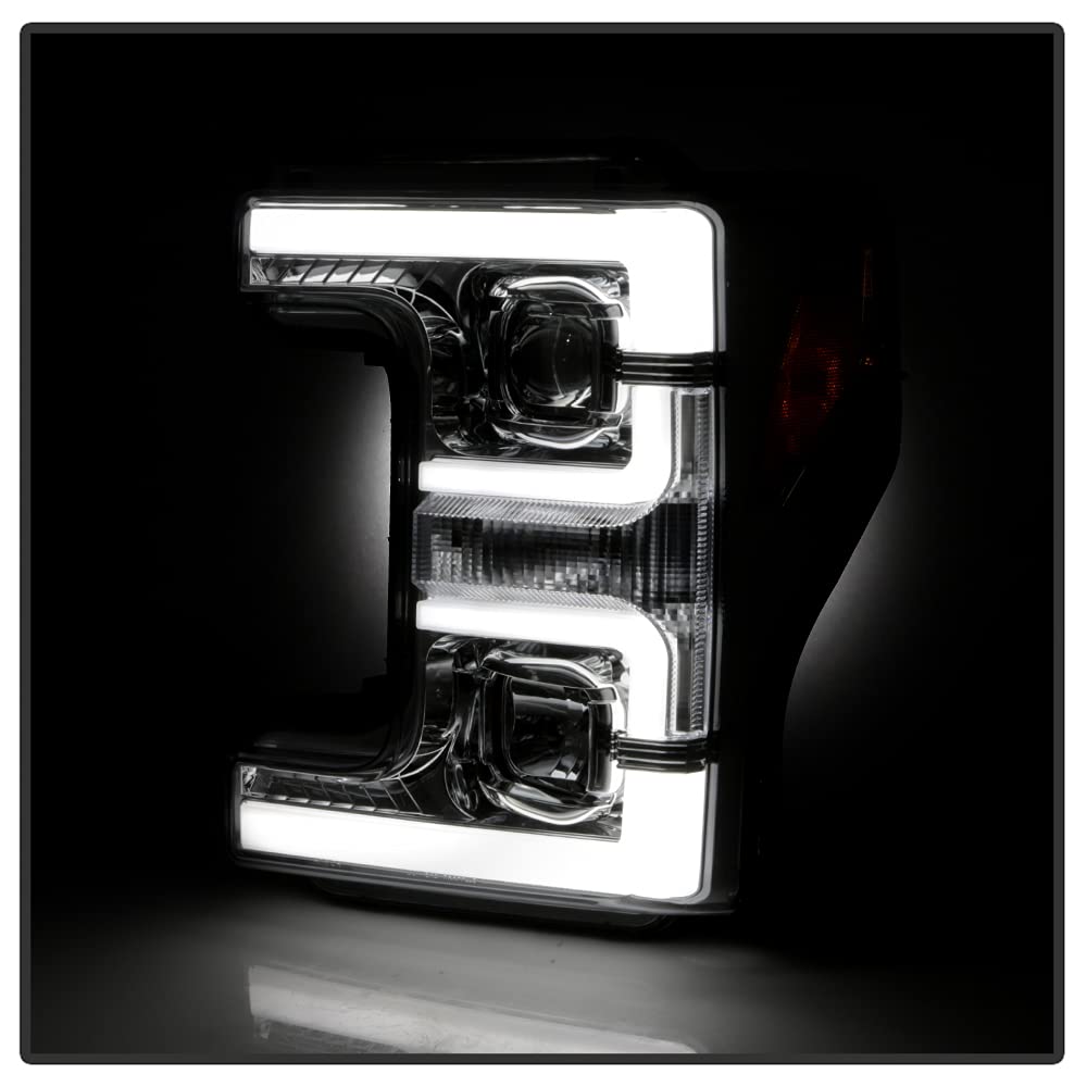 ACANII Chrome Dual LED Tube Projector Headlights Set for 2017-2019 Ford F250 F350 Super Duty - Left & Right Pair - Upgrade Your Truck's Lighting for Night Driving & Off-Road Adventures