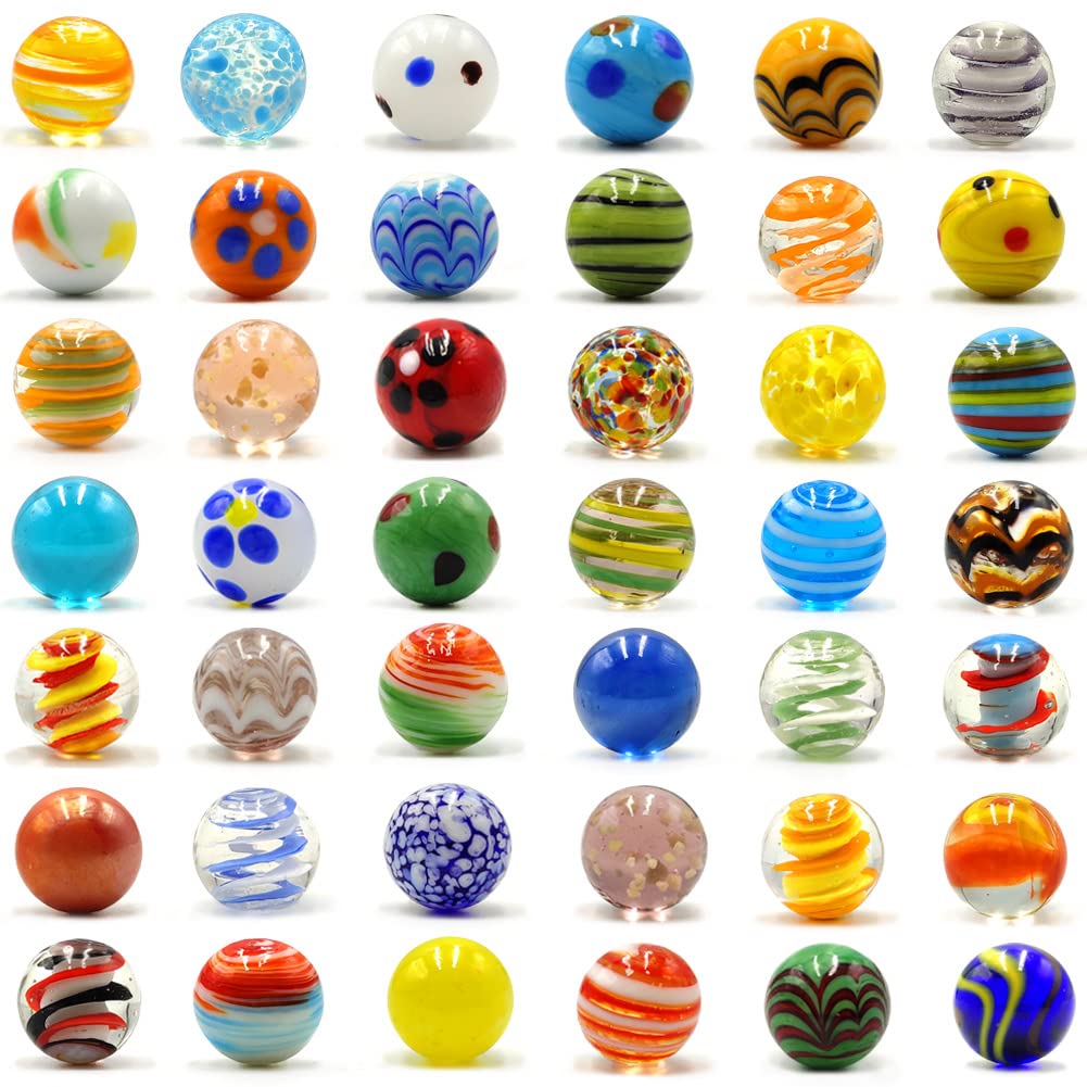 42pcs Handmade Glass Marbles Set - 0.63 Inch Colorful Marble Game Toys for Kids & Collectors - Bulk Marble Decorations for DIY Crafts, Home Decor & Marble Run Games