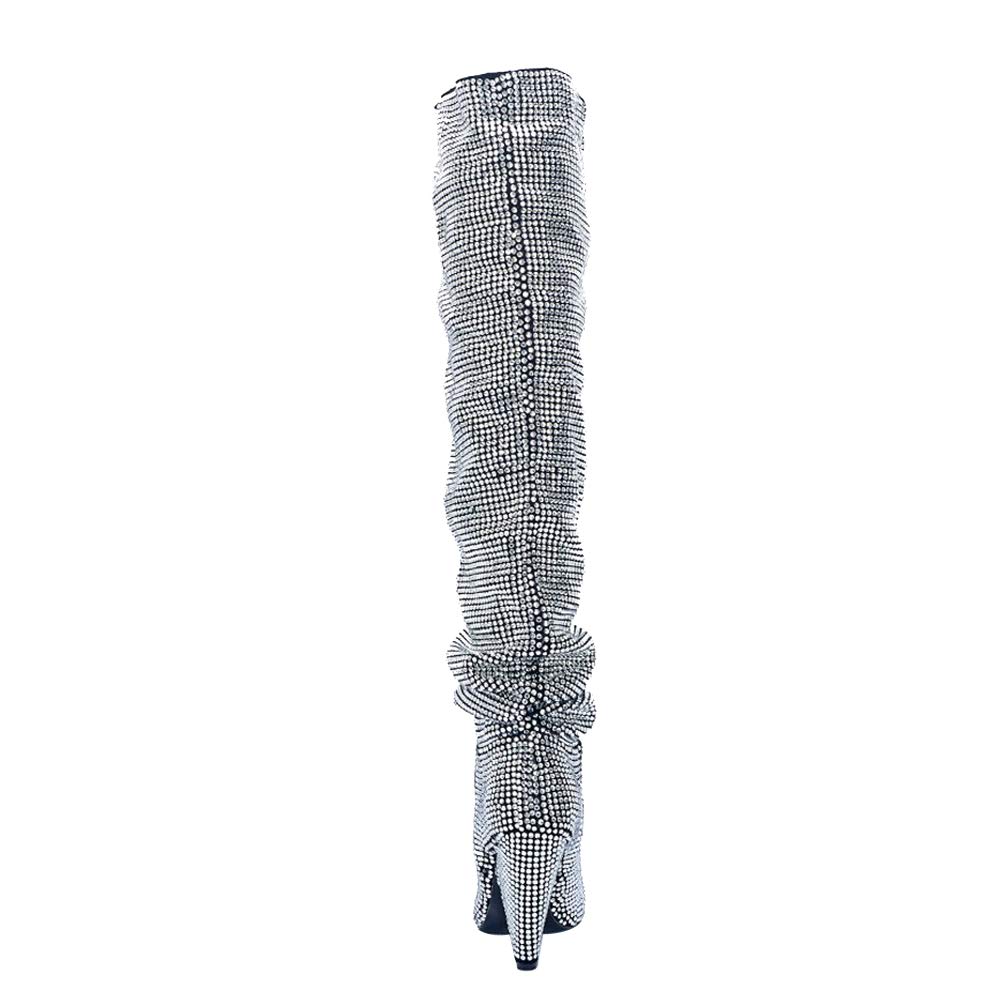 Stylish THESHY Women's Rhinestone Embellished Pointed Toe Over-The-Knee Boots - Perfect for Party, Evening Wear & Winter Fashion