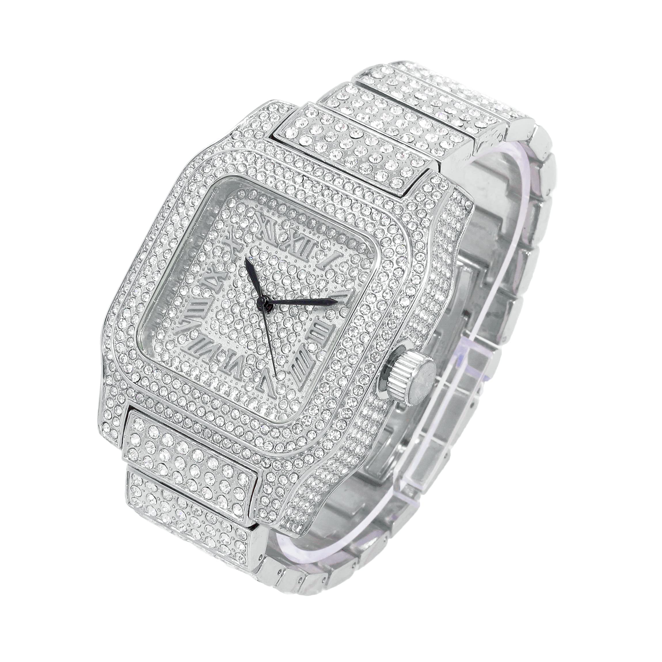 Luxury His & Her Iced Out Metal Band Watches Set - 2 Piece Matching Couple Watches for Anniversary, Wedding & Special Occasions | Waterproof Stainless Steel Dress Watch for Men & Women