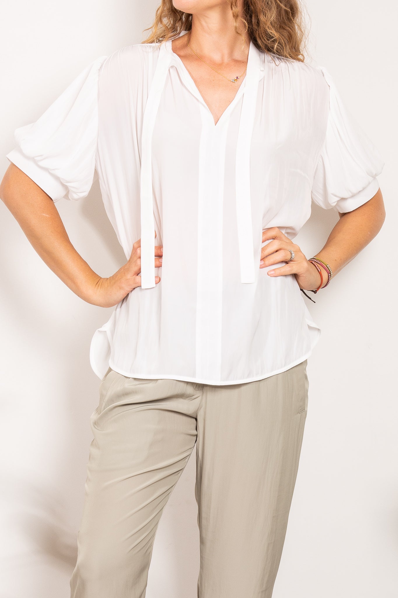 Layered Fluid Silky Puff Sleeve Tie Neck Blouse for Women - Elegant Office & Party Tops - Perfect for Work, Date Night & Special Occasions